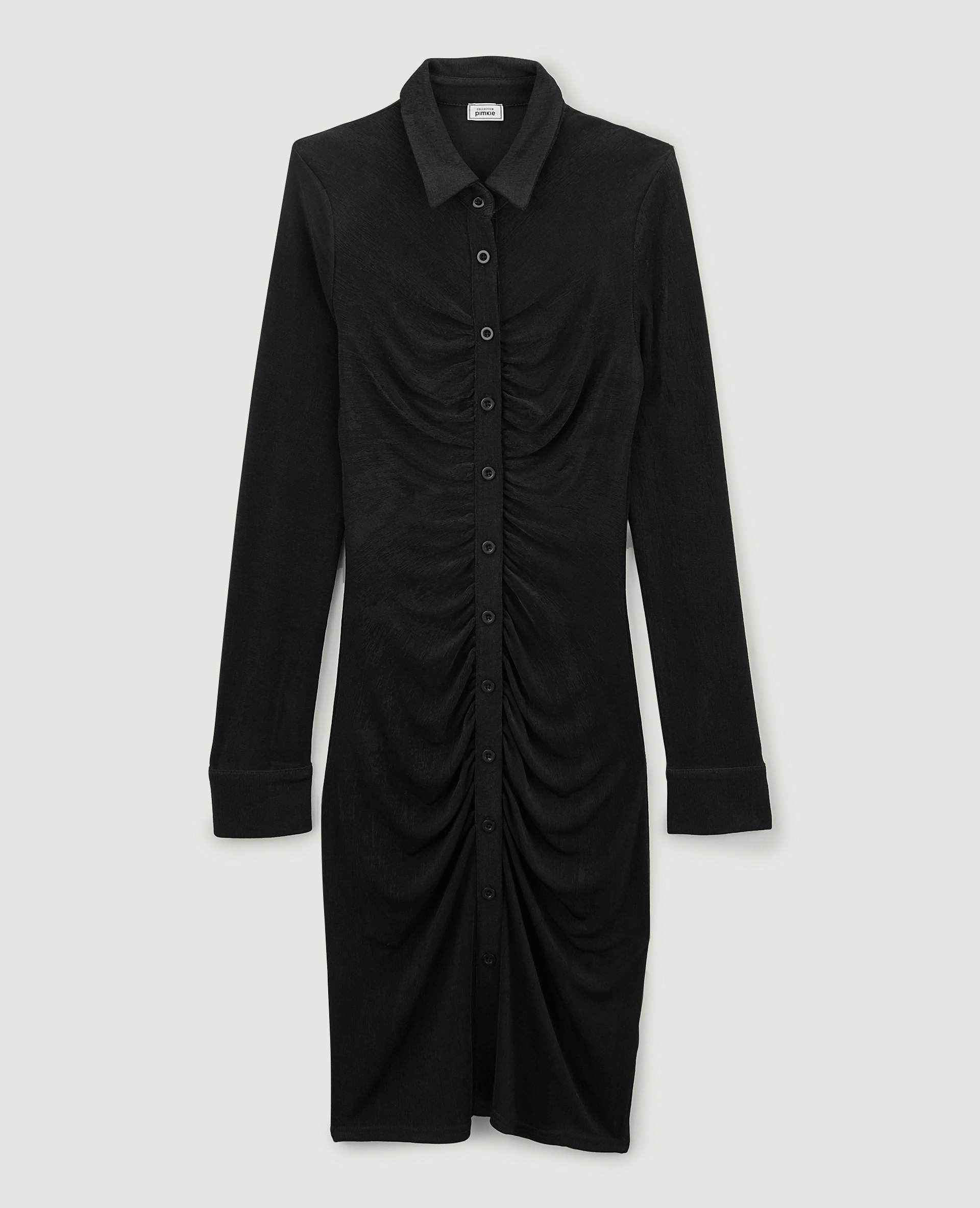 Robe chemise courte effet froncé noir - Pimkie