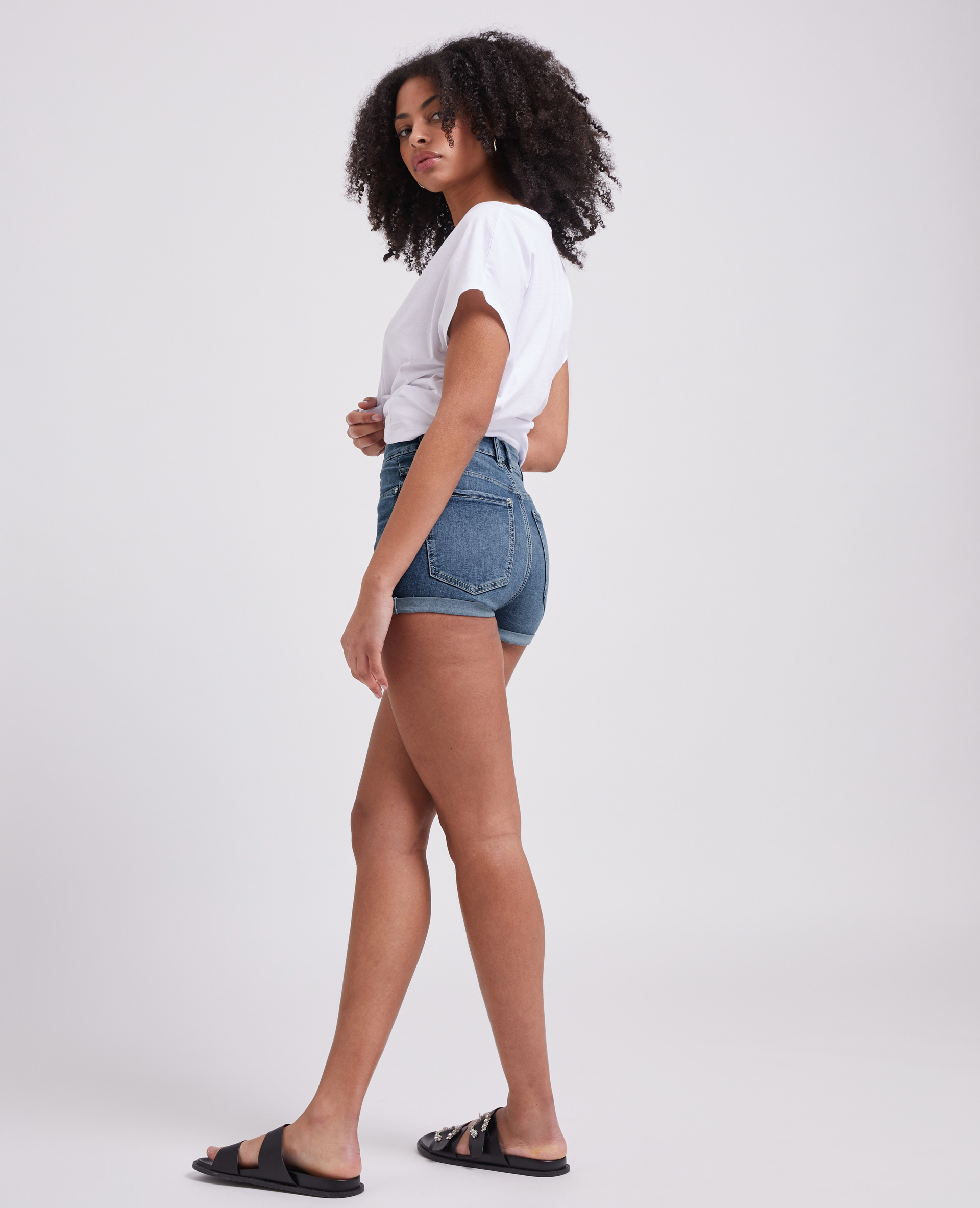 Short en jean bords roulottés bleu - Pimkie