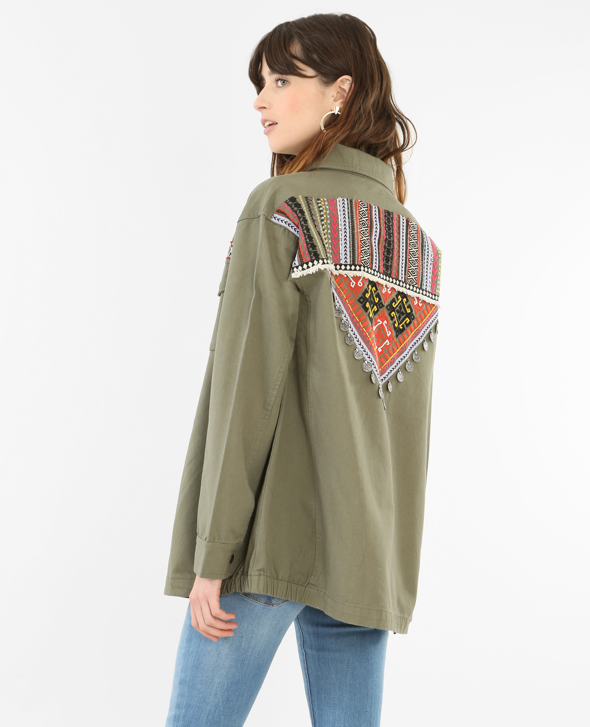 Veste longue ethnique vert kaki - Pimkie