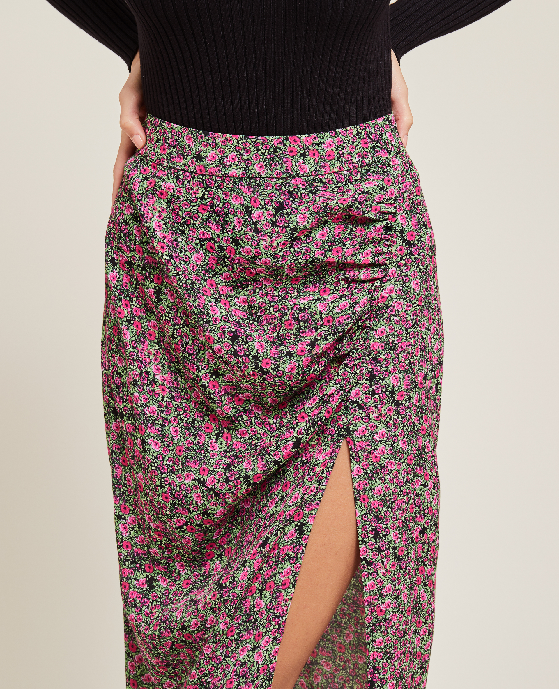 Jupe midi avec fronces et fente rose fuchsia - Pimkie