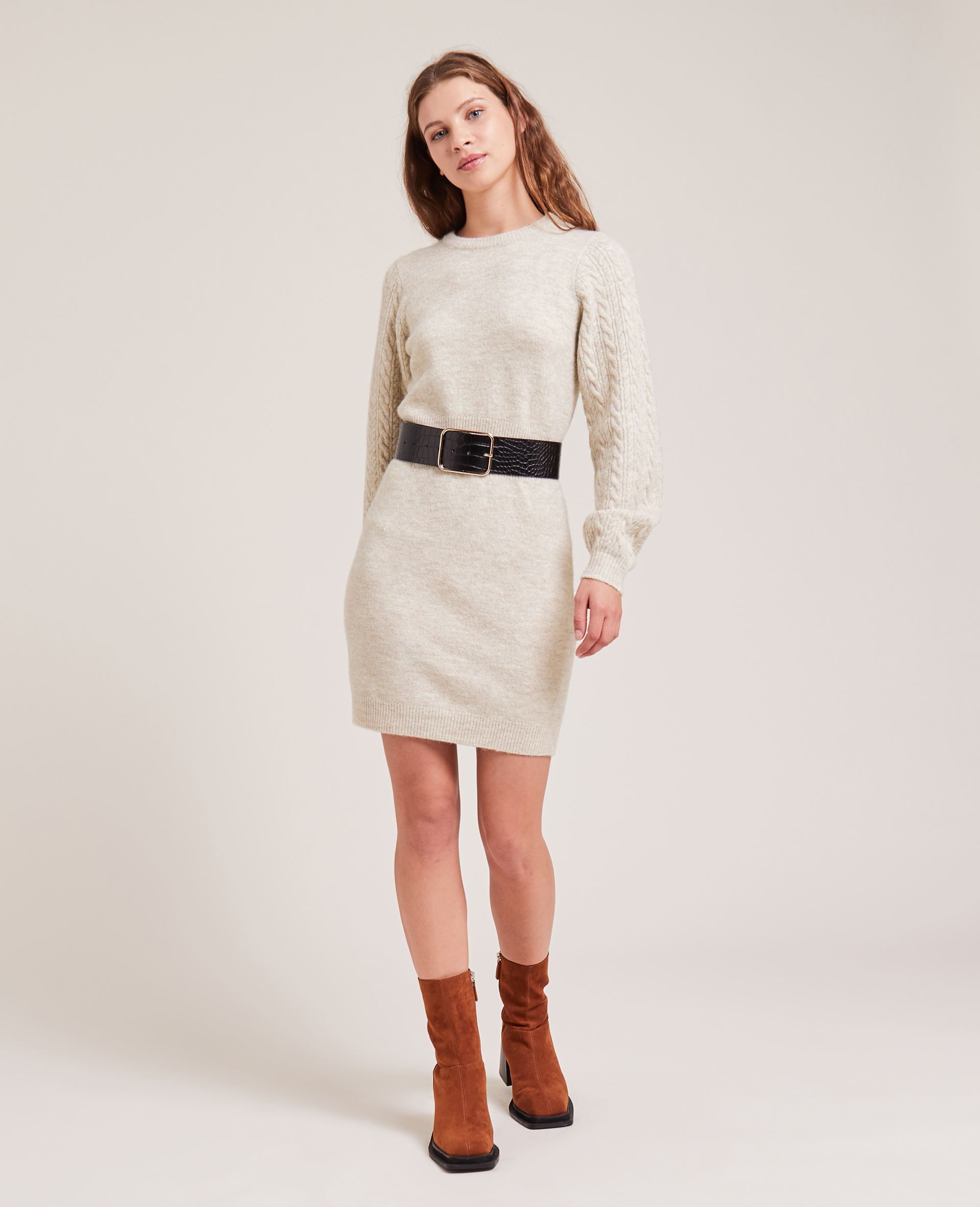 Robe en maille taille marquée taupe - Pimkie