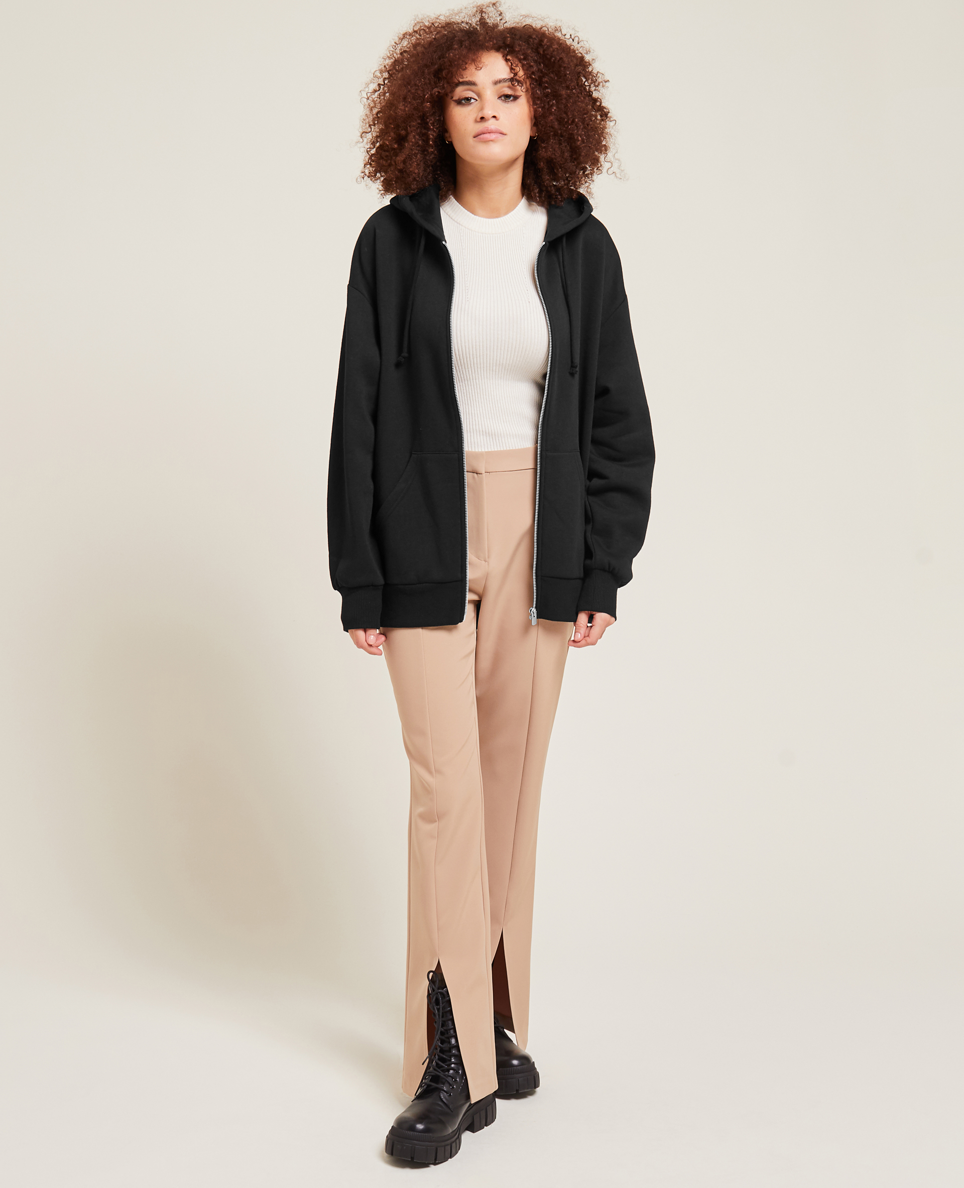 Sweat zippé oversize avec capuche noir - Pimkie