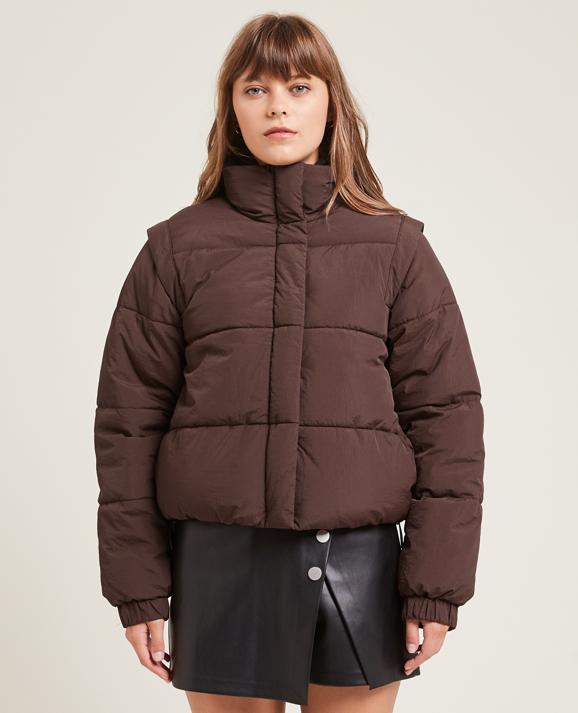 Doudoune courte effet froissé marron - Pimkie