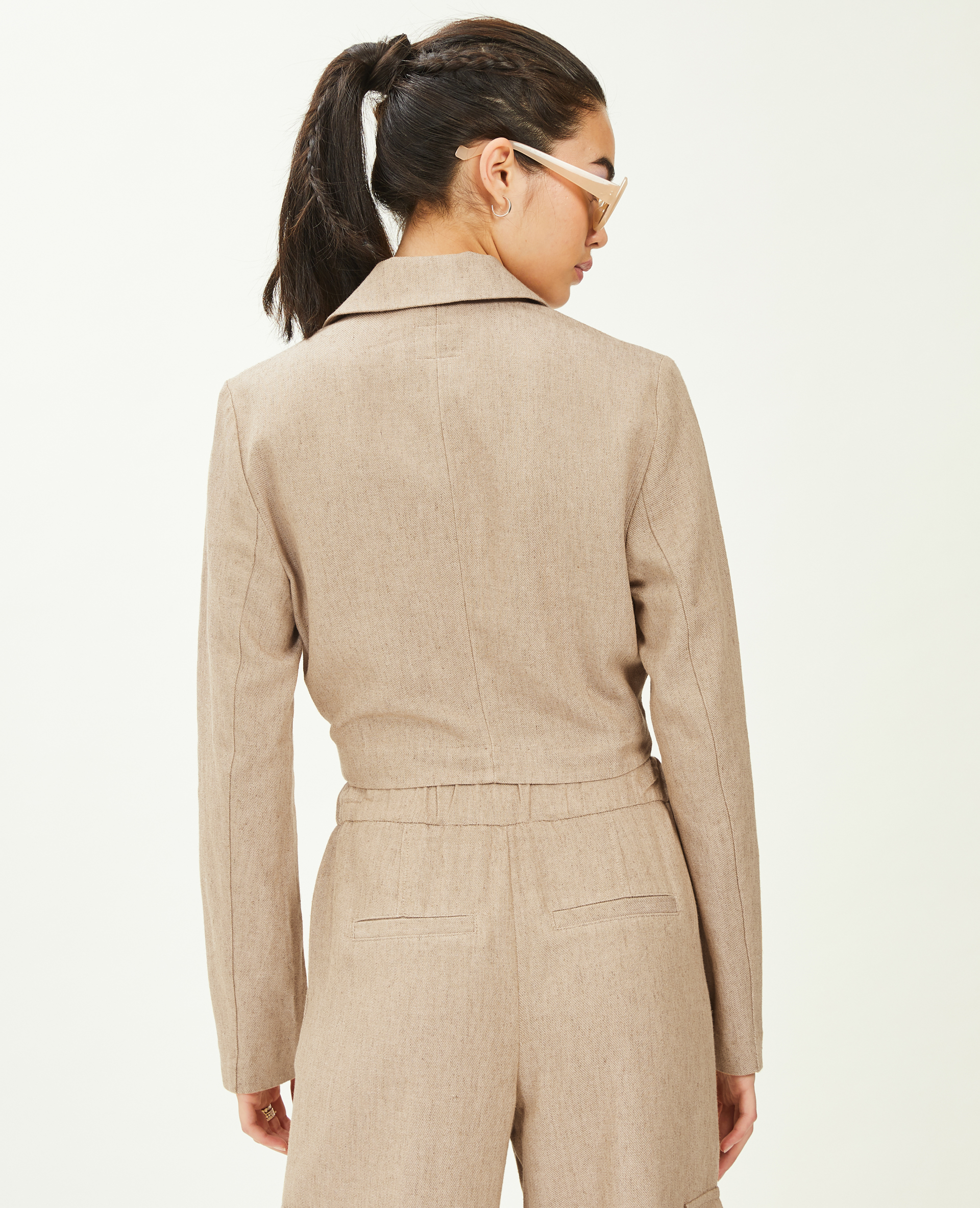 Veste blazer courte à nouer avec lin beige - Pimkie