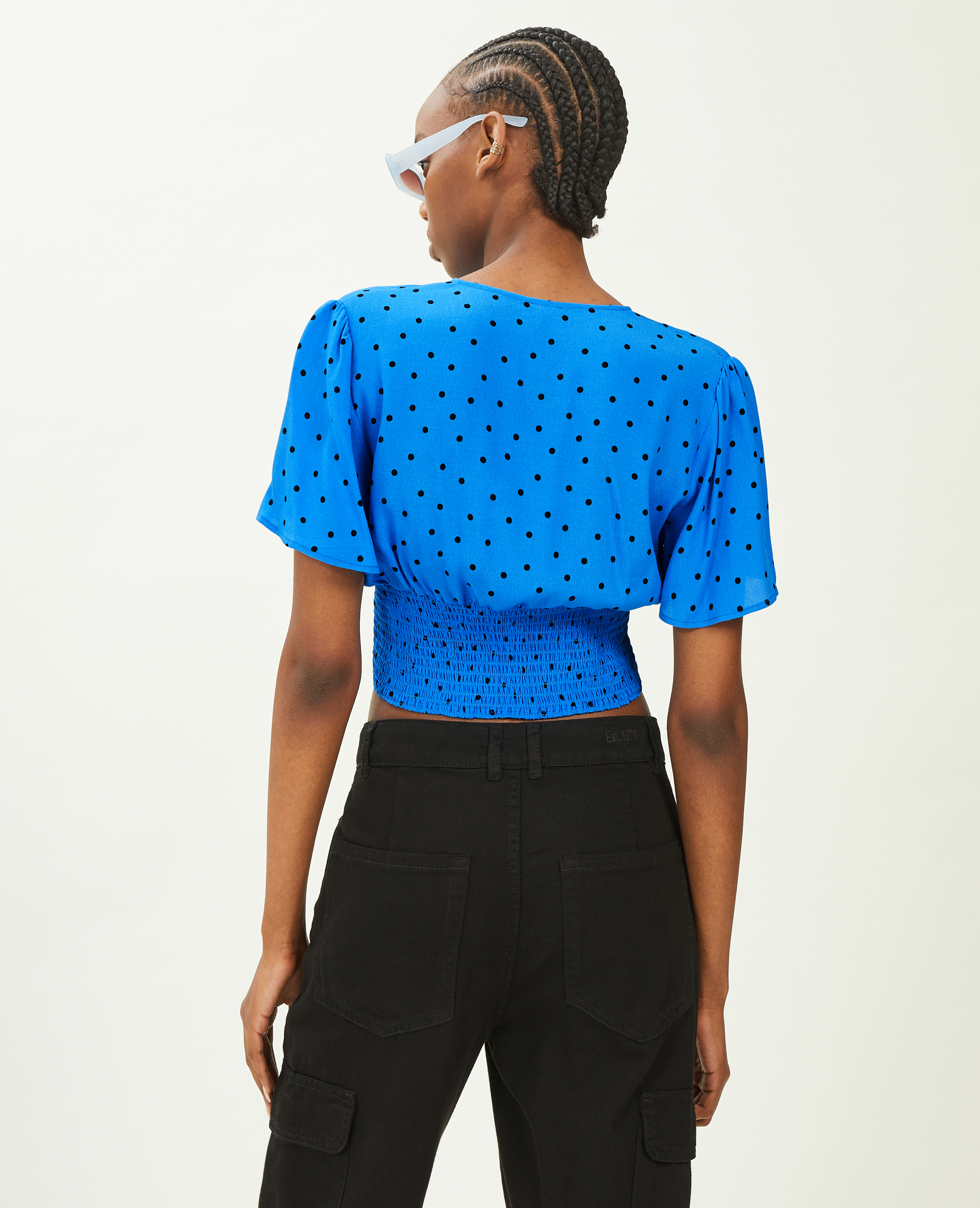 Blouse courte manches papillon bleu électrique - Pimkie