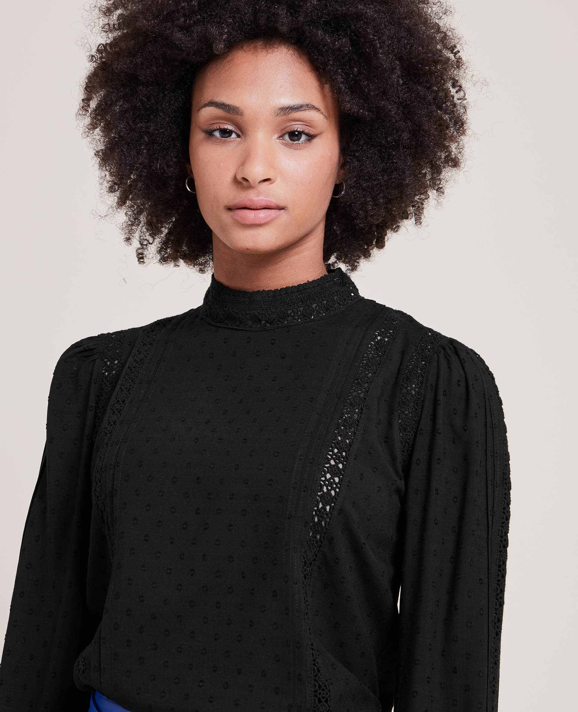 Blouse dentelle et plumetis noir - Pimkie