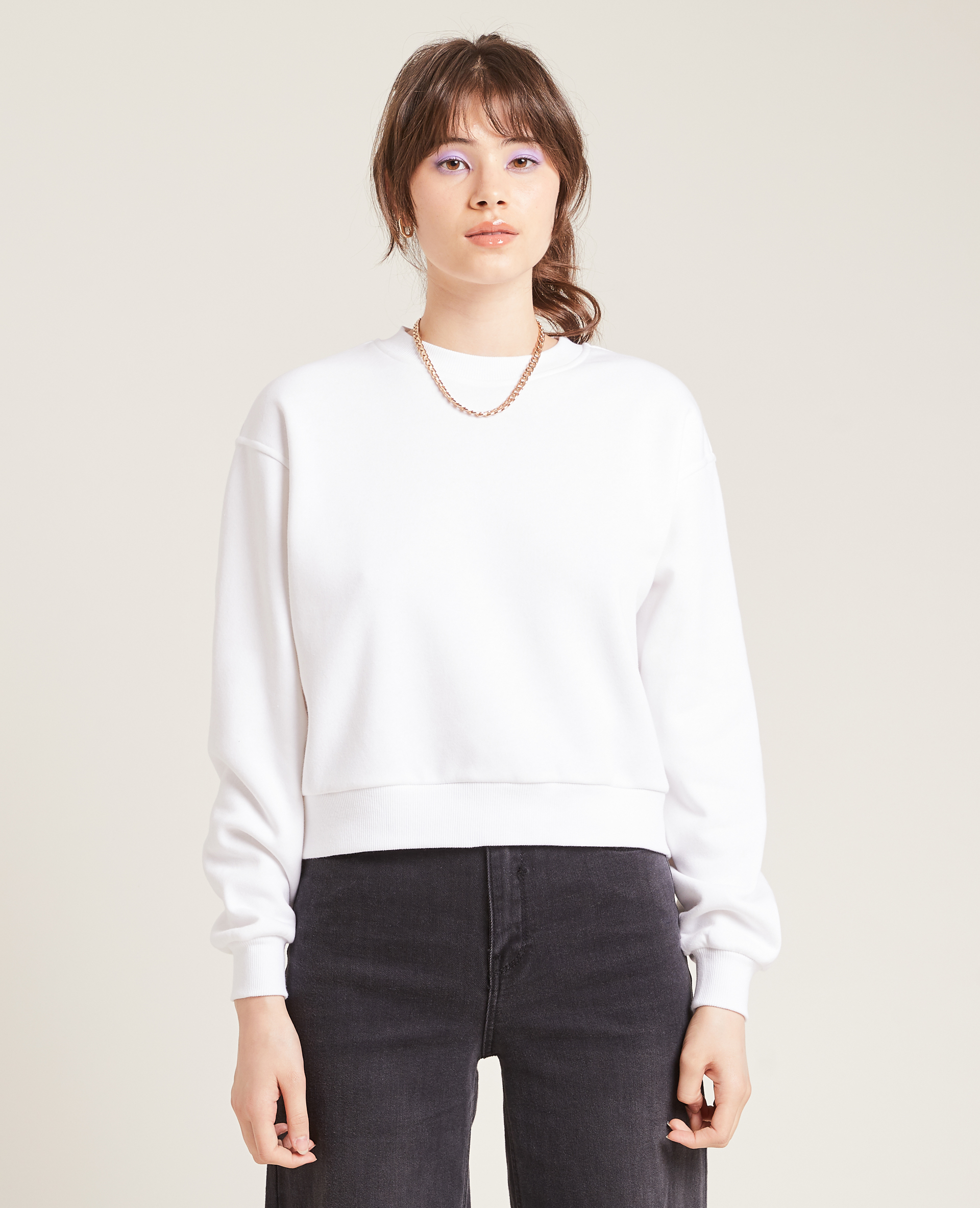 Sweat court en molleton blanc - Pimkie
