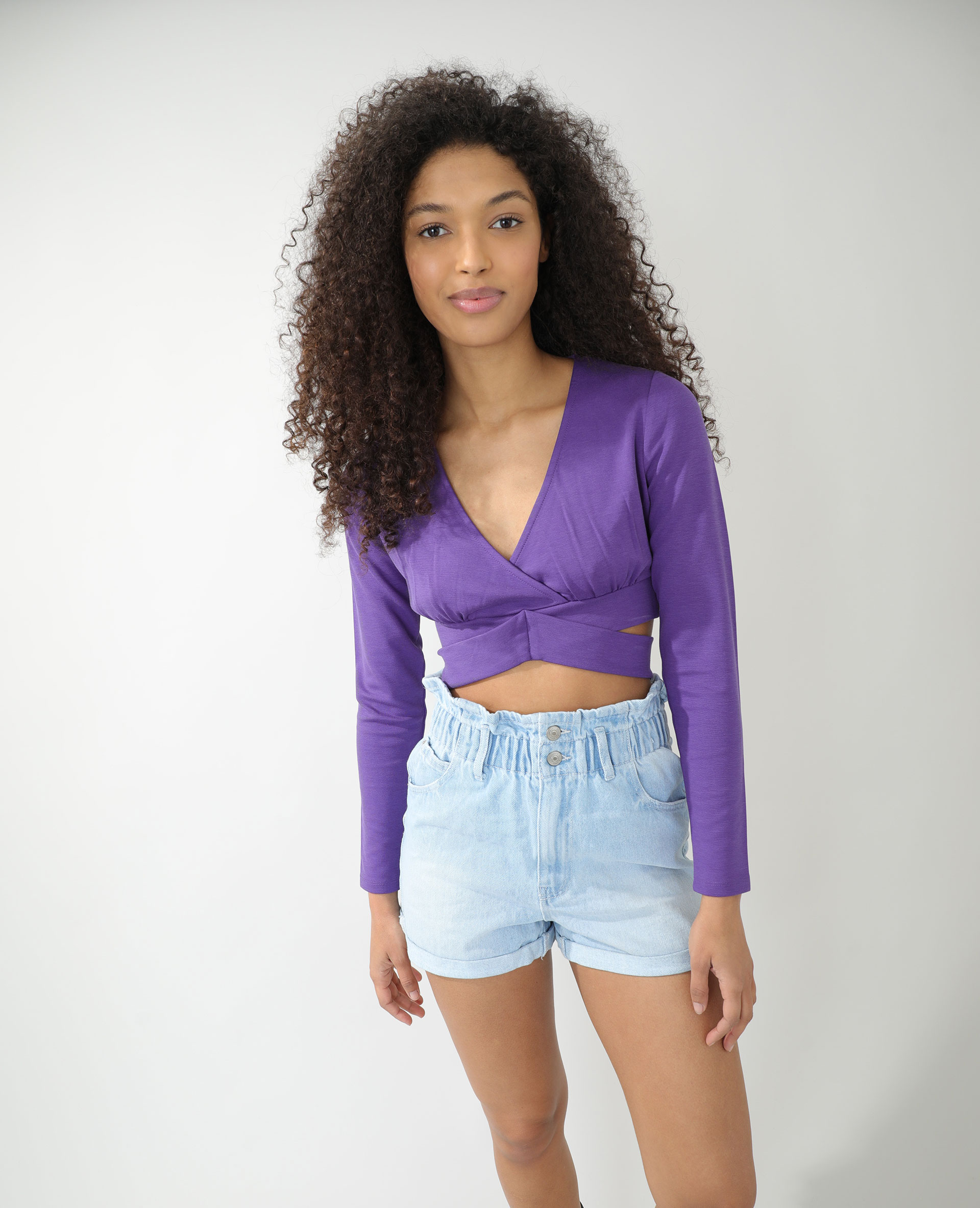 T-shirt cropped cache-cœur violet - Pimkie