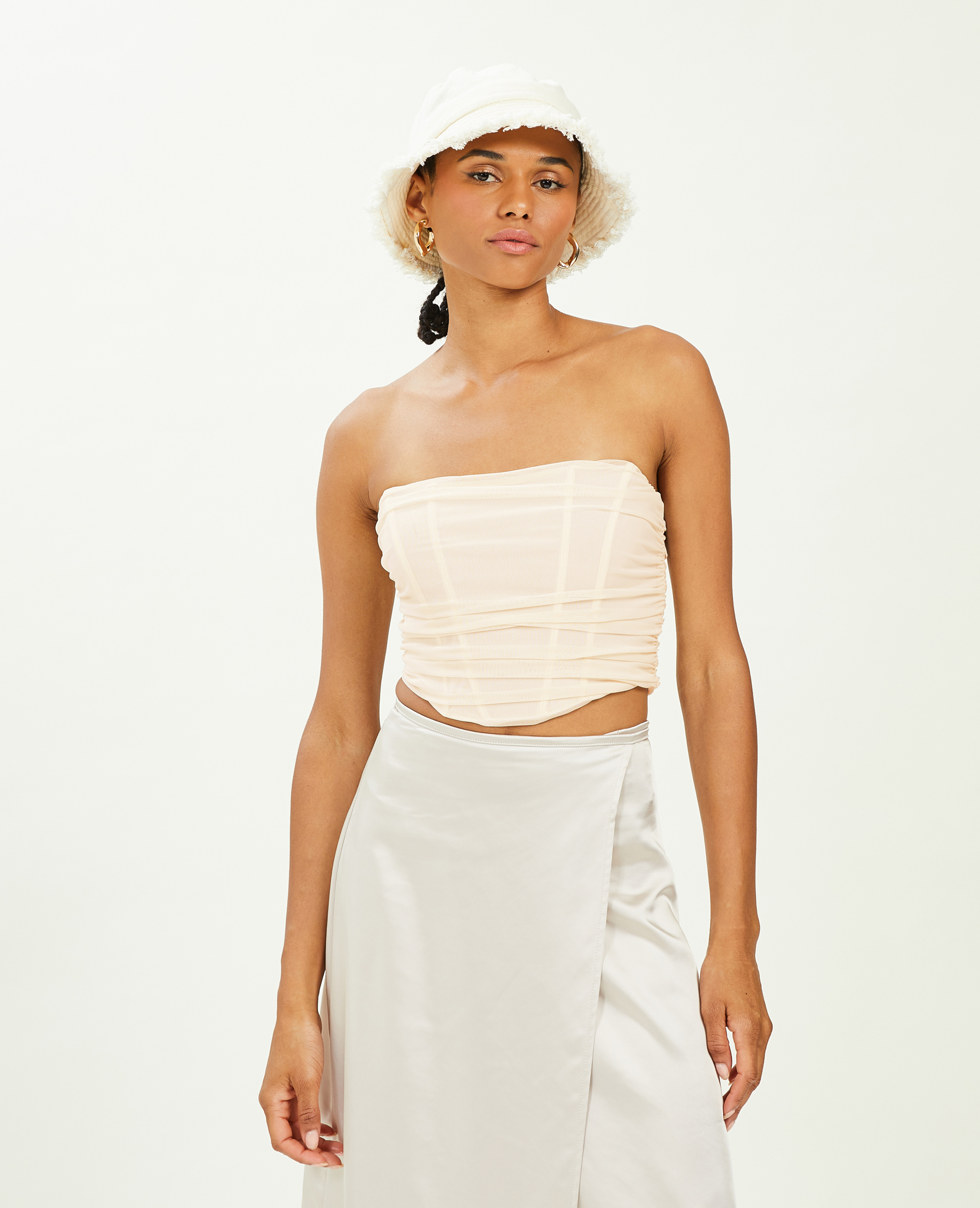 Corset bustier avec micro-mesh beige - Pimkie