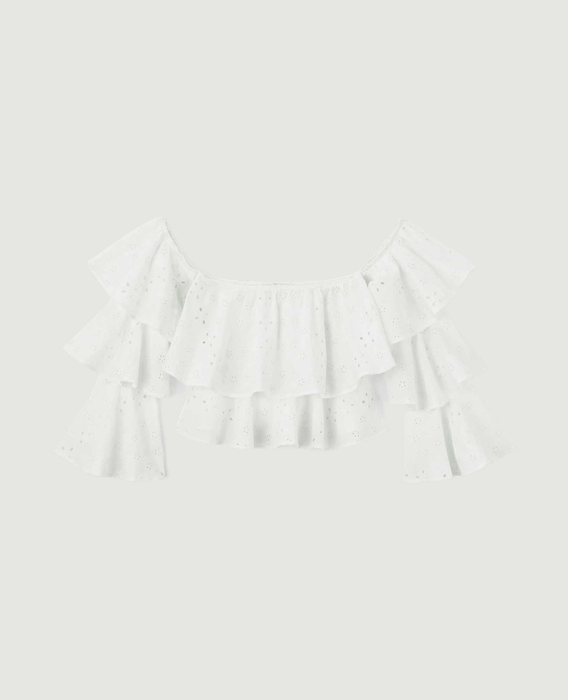 Top court encolure Bardot avec manches blanc - Pimkie