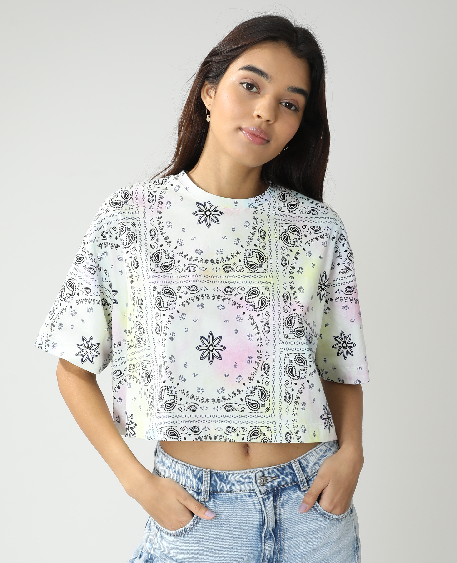 T-shirt cropped oversize fantaisie rose - Pimkie