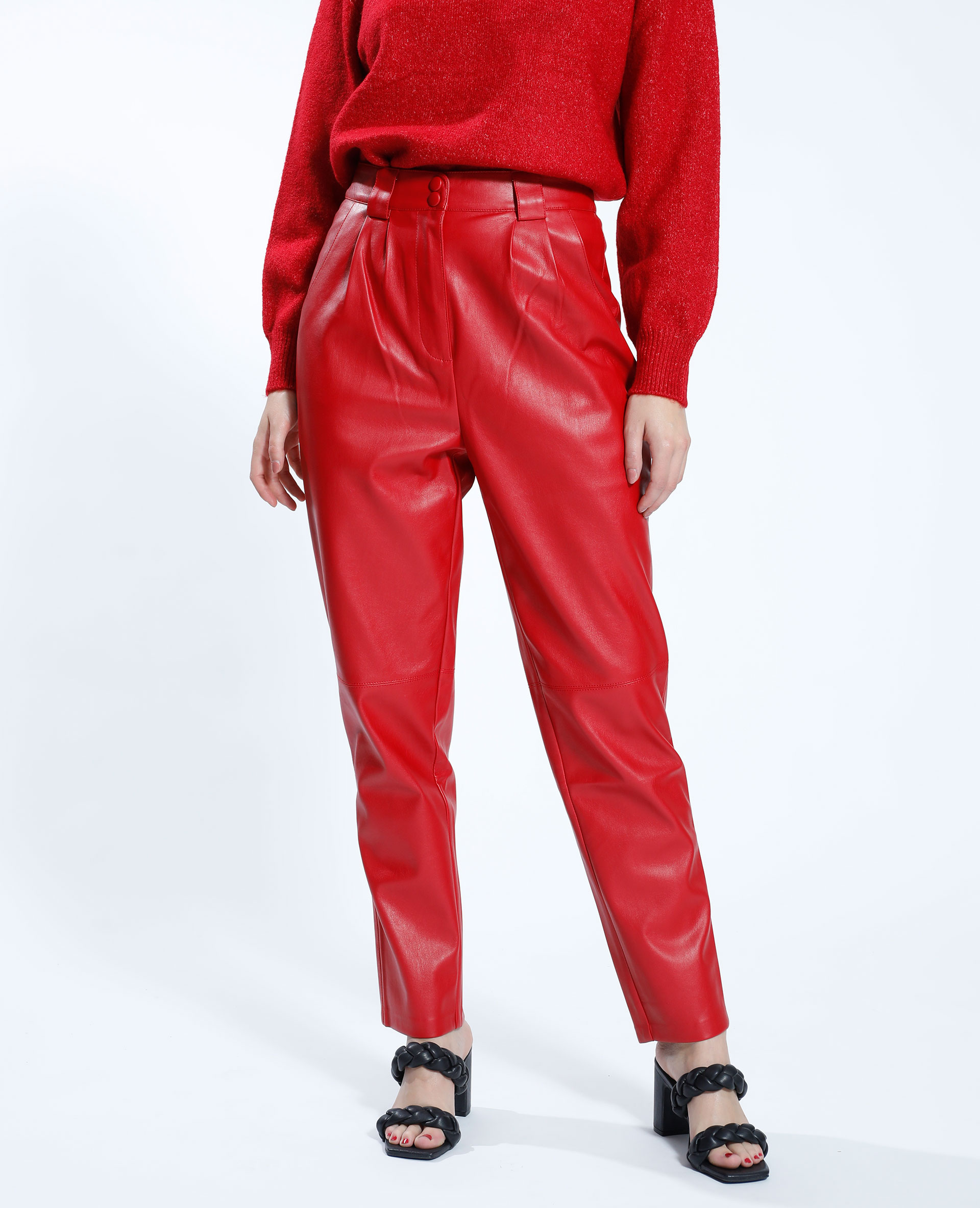 Pantalon simili cheap cuir rouge femme