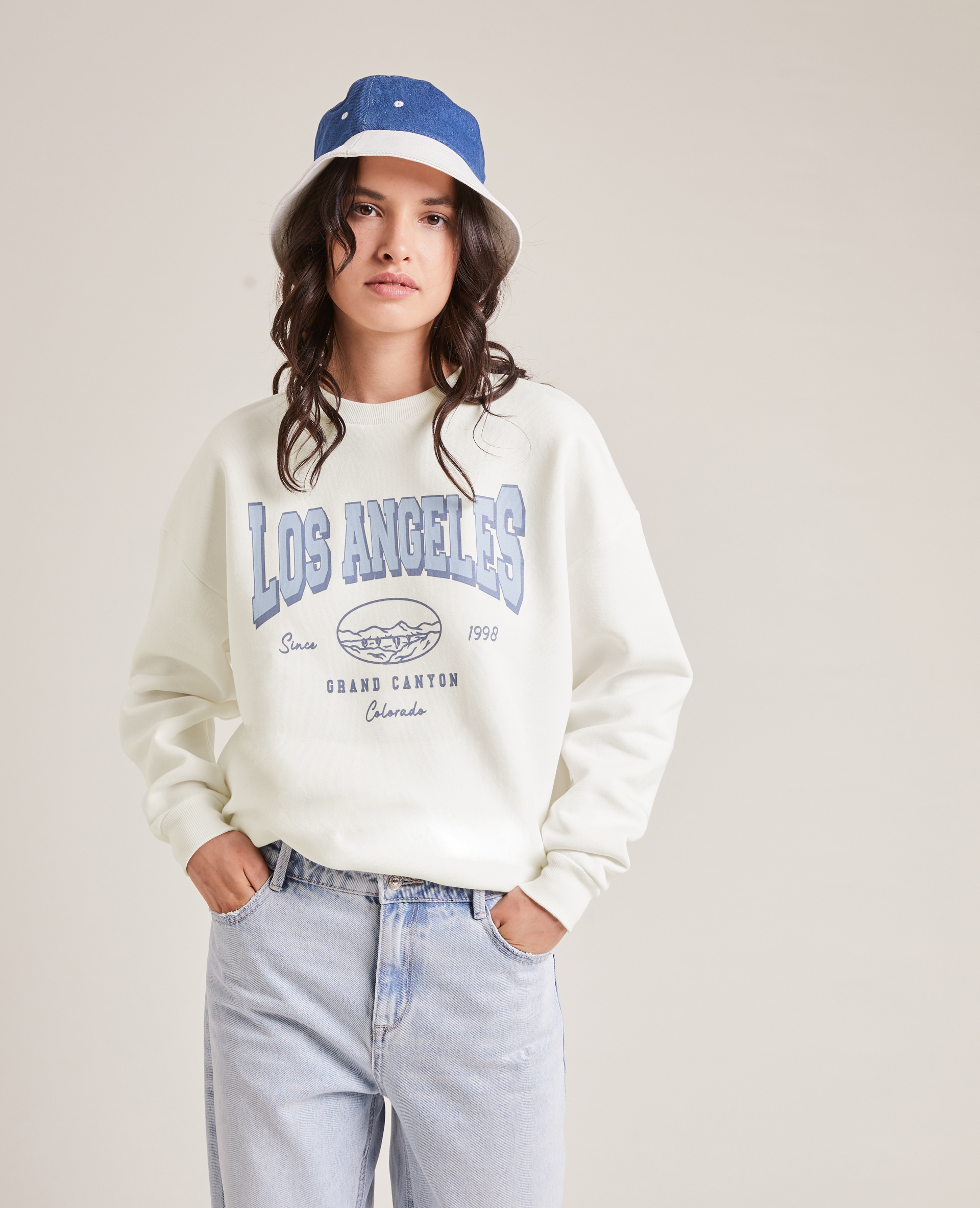 Sweat col rond blanc - Pimkie