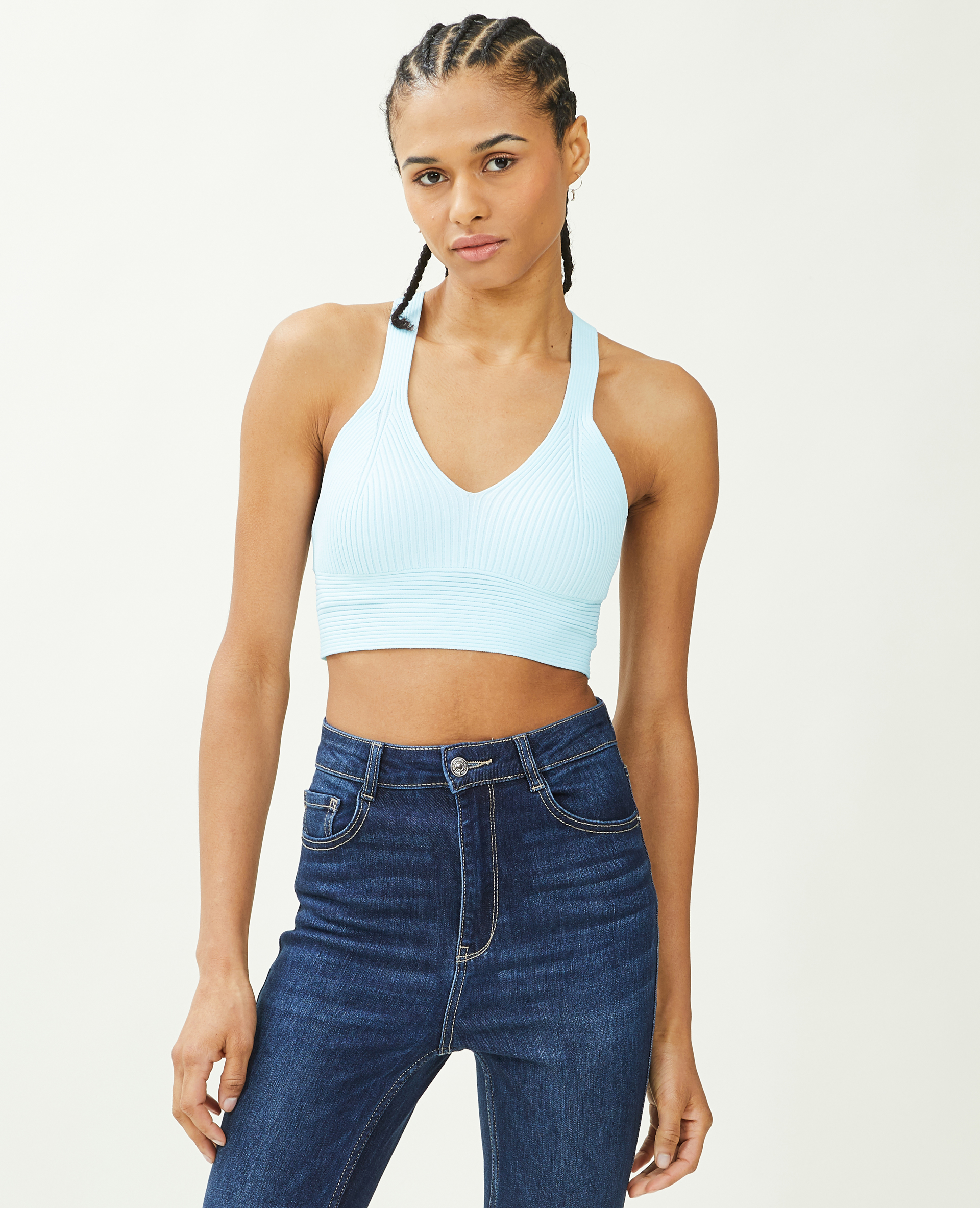 Brassière maille côtelée bleu clair - Pimkie