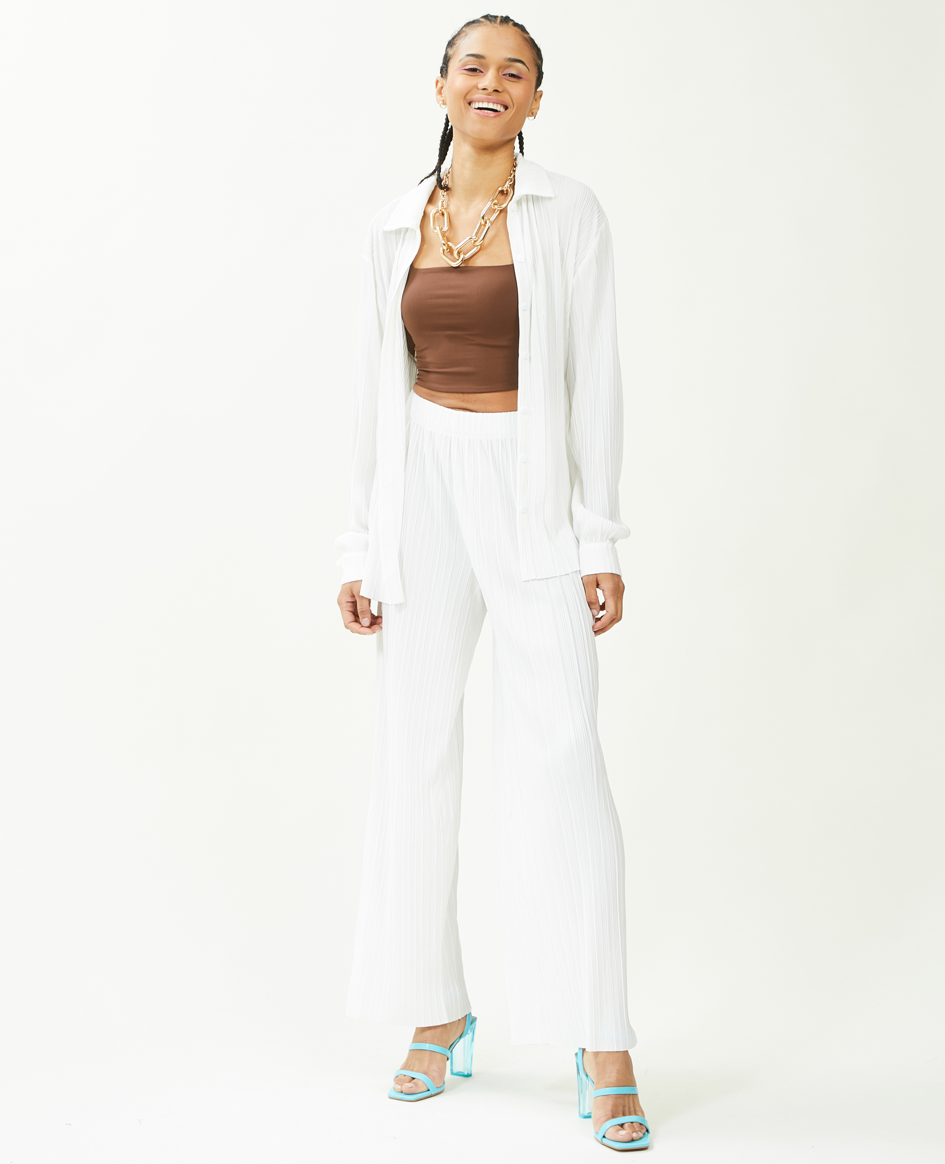Pantalon large maille plissée blanc - Pimkie