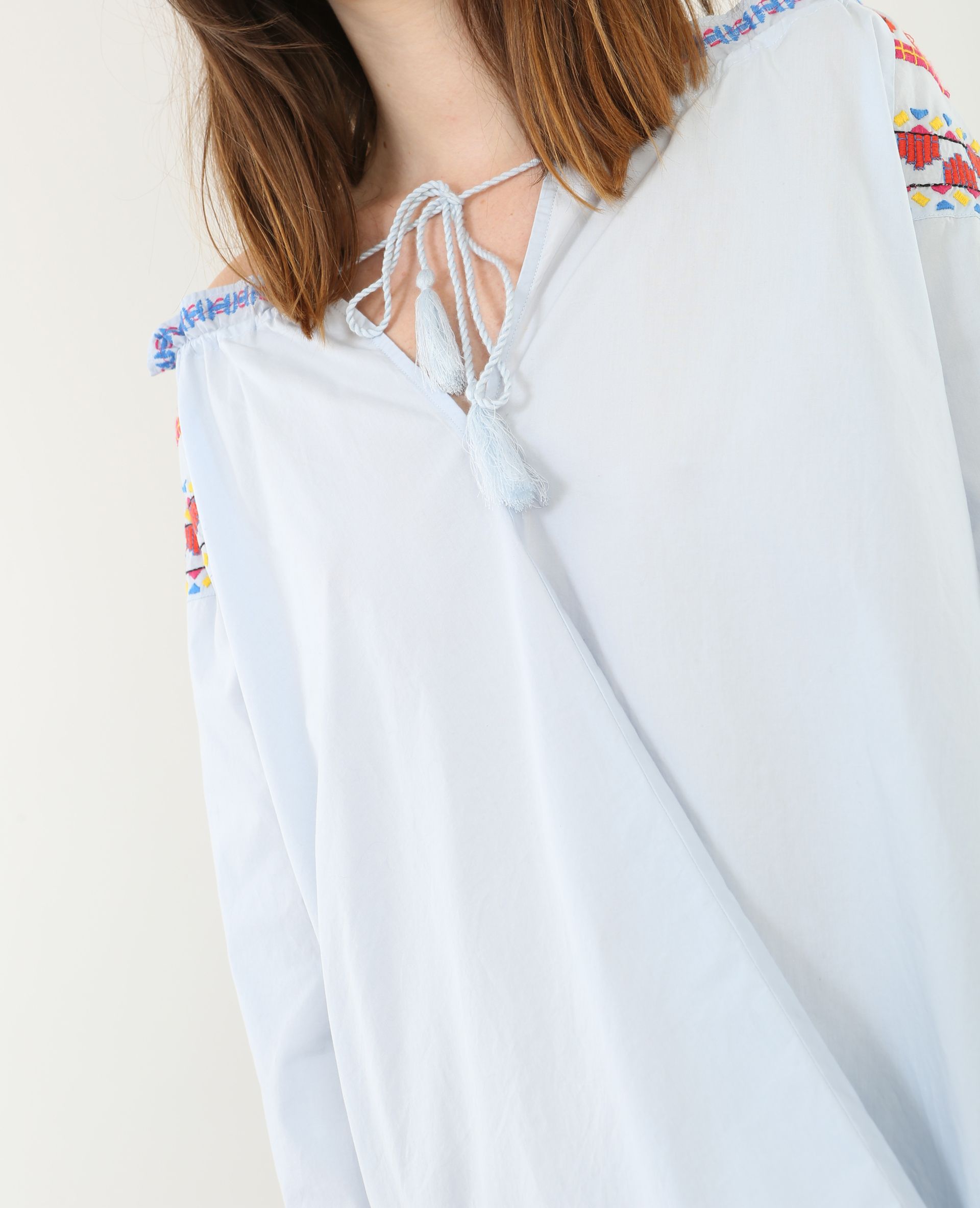 Blouse folk brodée bleu - Pimkie