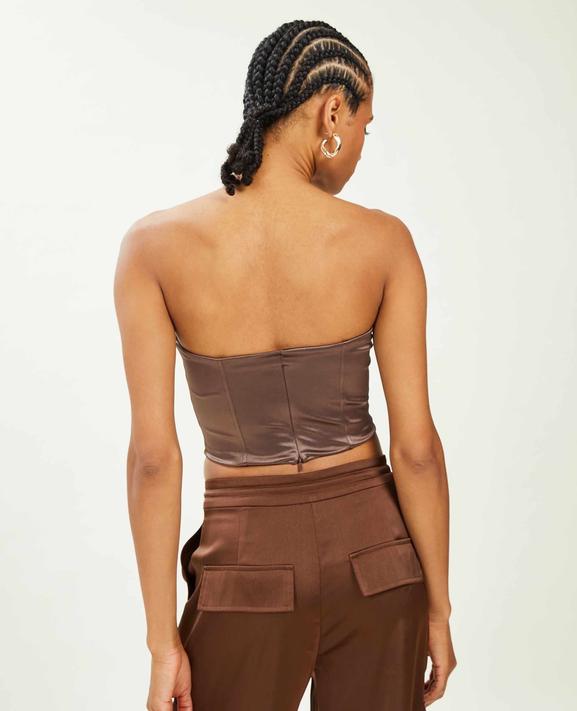 Corset bustier en tissu satiné marron - Pimkie