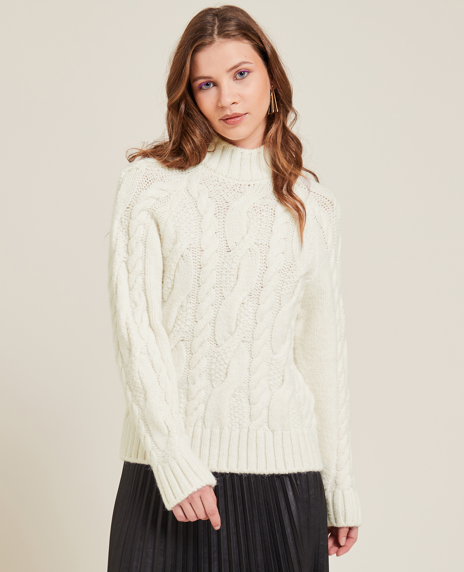Pull col montant maille torsadée écru - Pimkie