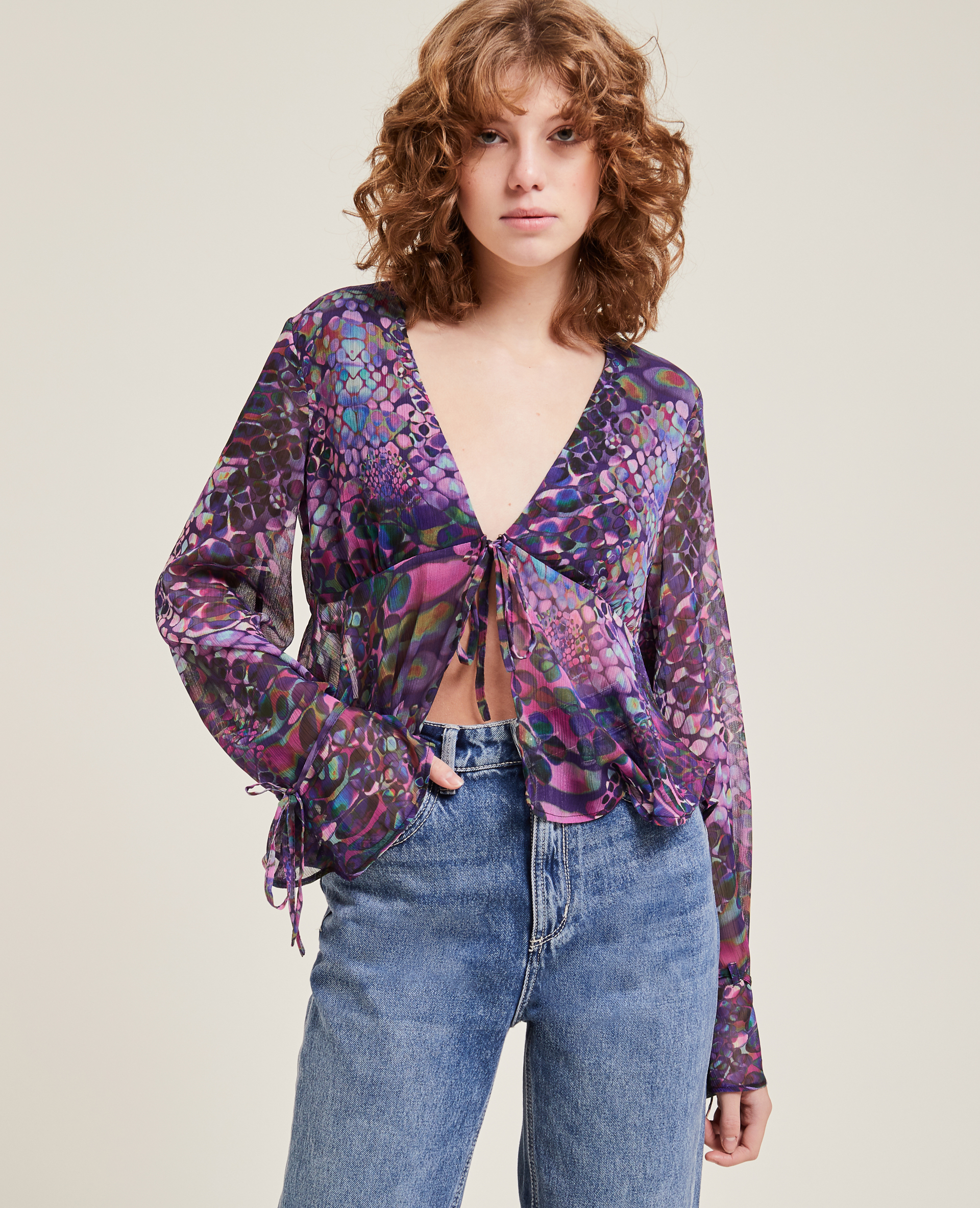 Blouse fluide à nouer violet - Pimkie