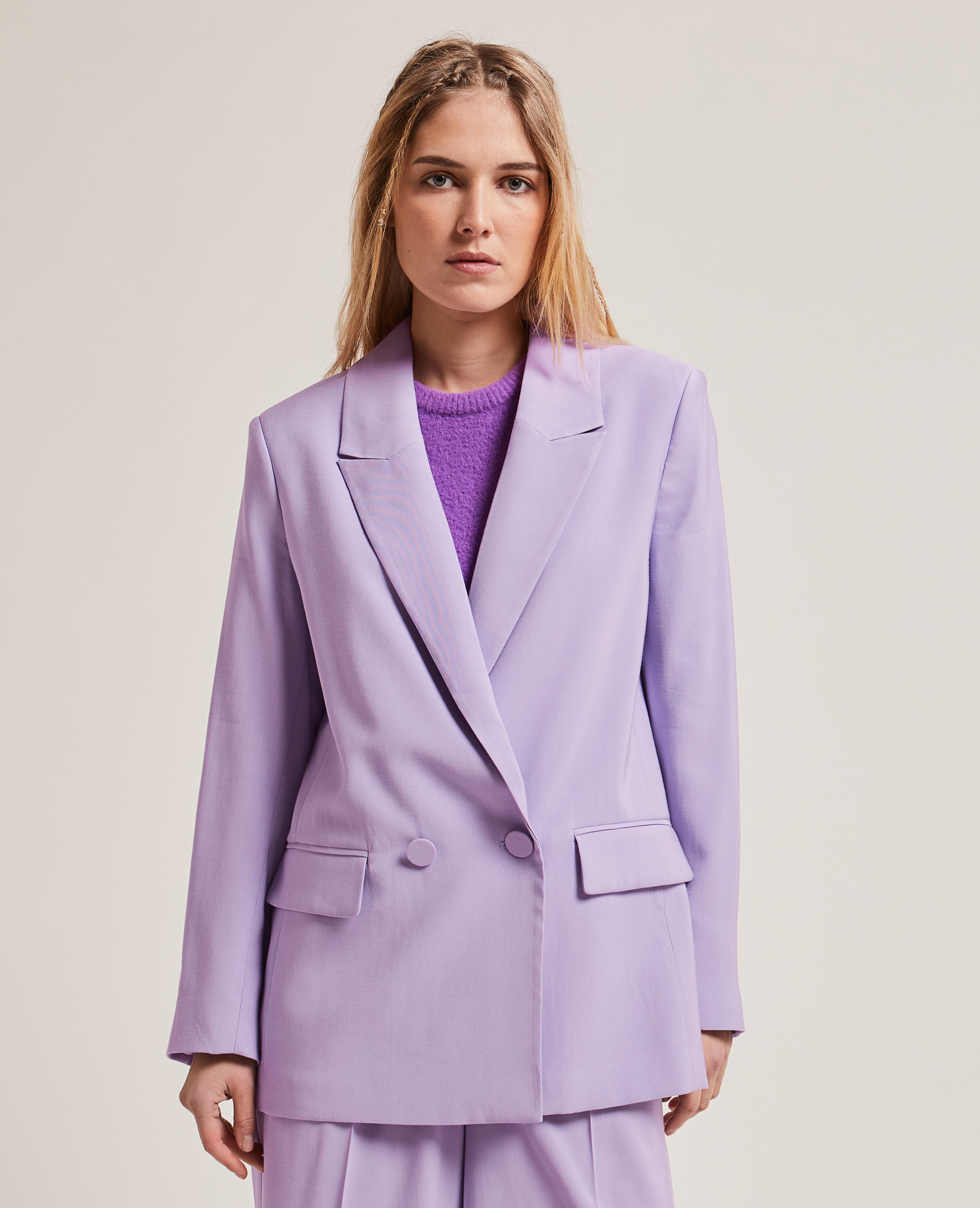 Veste blazer oversize en toile fluide lilas - Pimkie