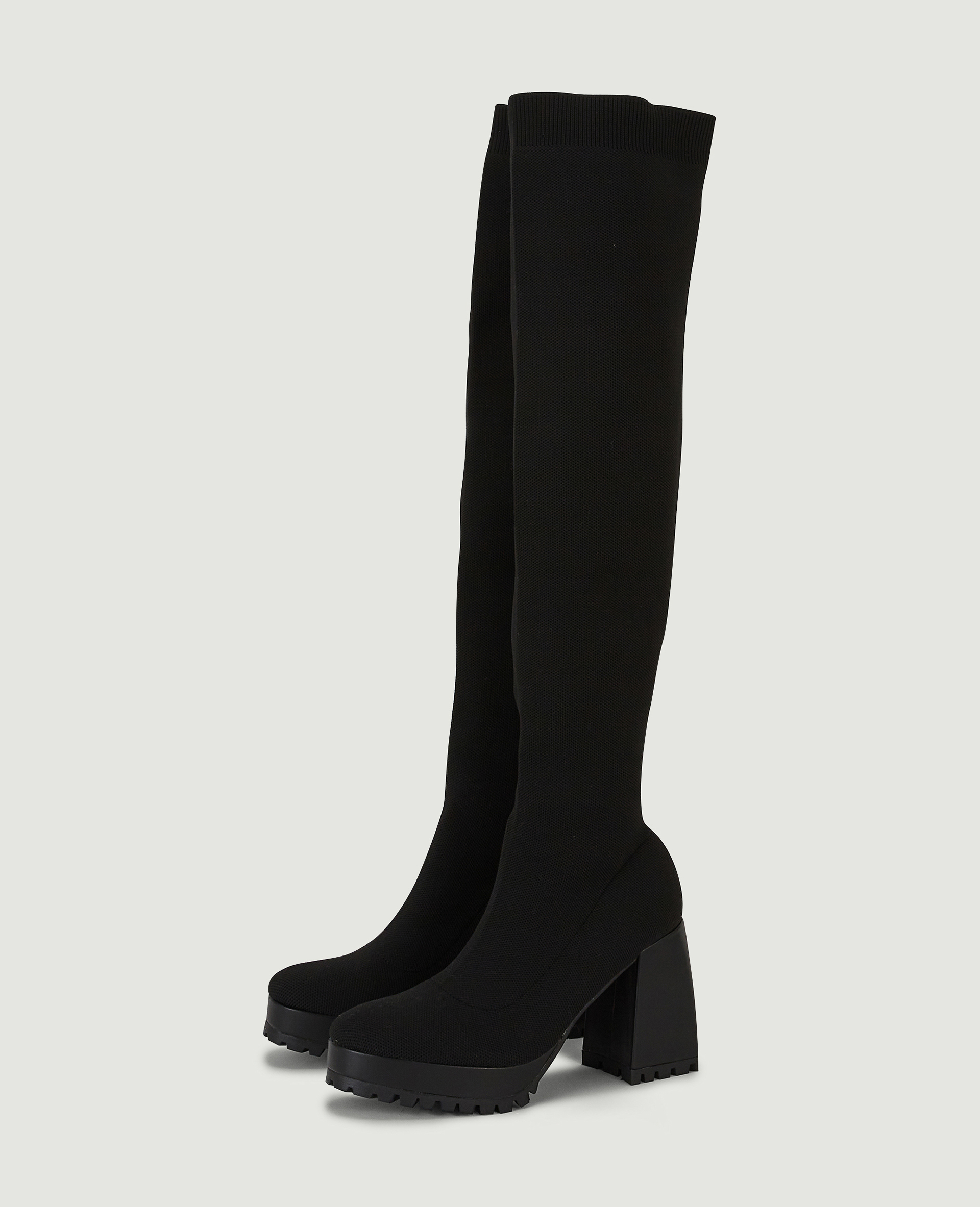 Cuissardes plateformes en maille noir - Pimkie