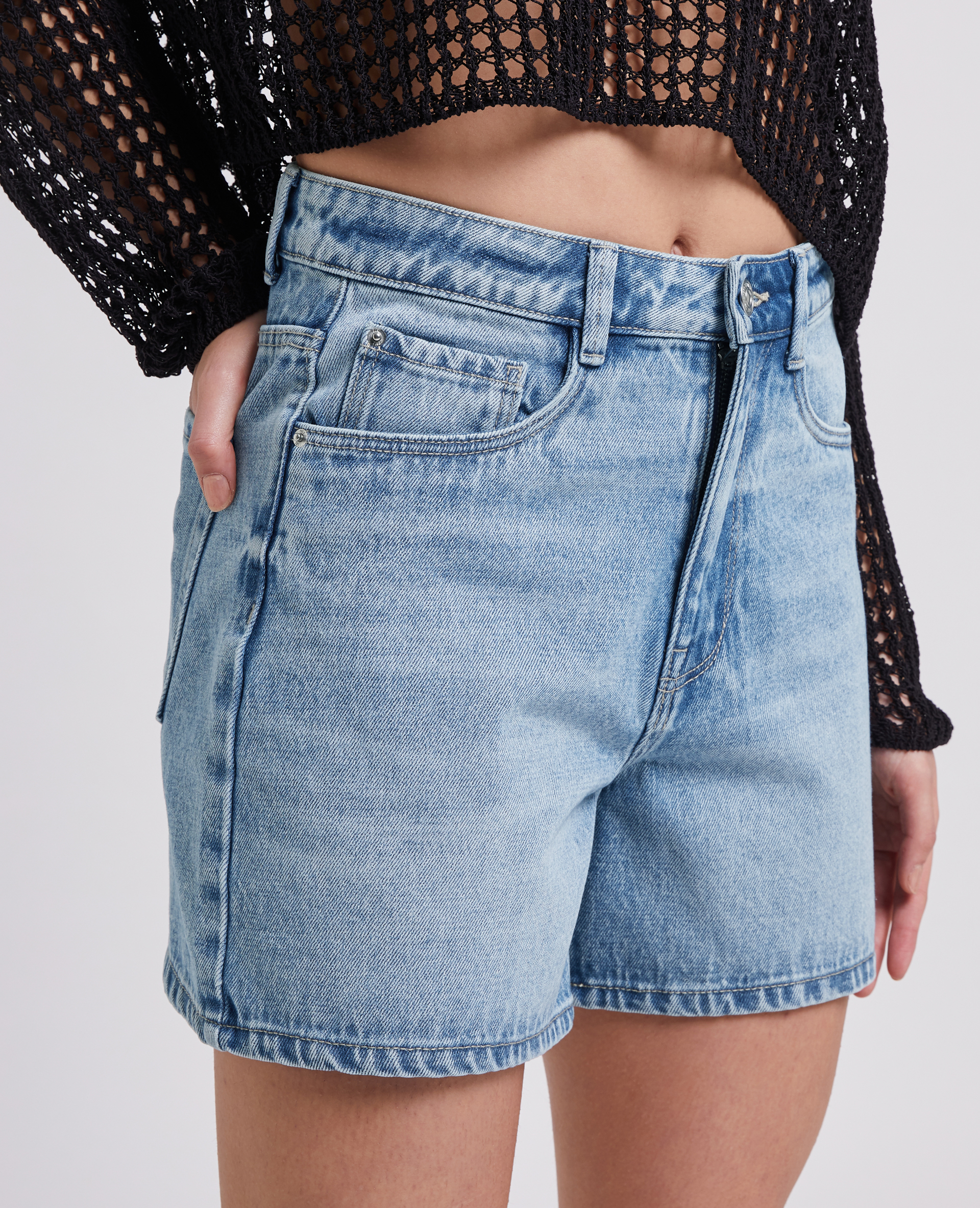 Short en jean taille haute bleu délavé - Pimkie