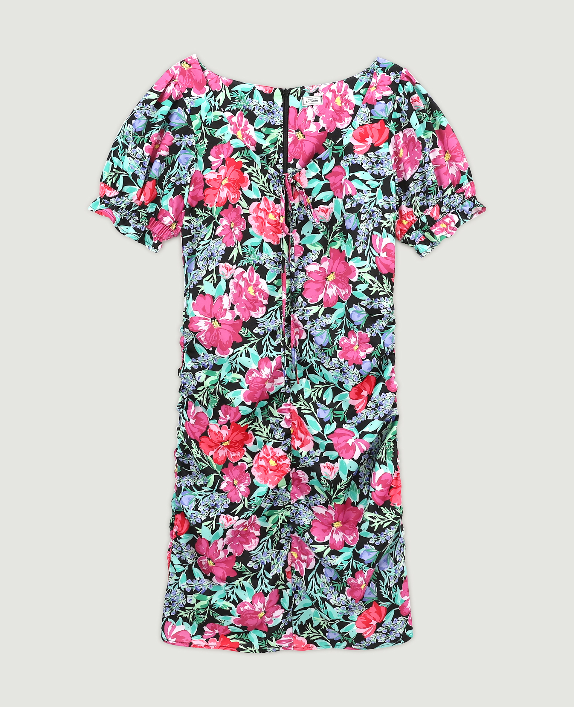 Robe courte en satin avec fronces noir - Pimkie