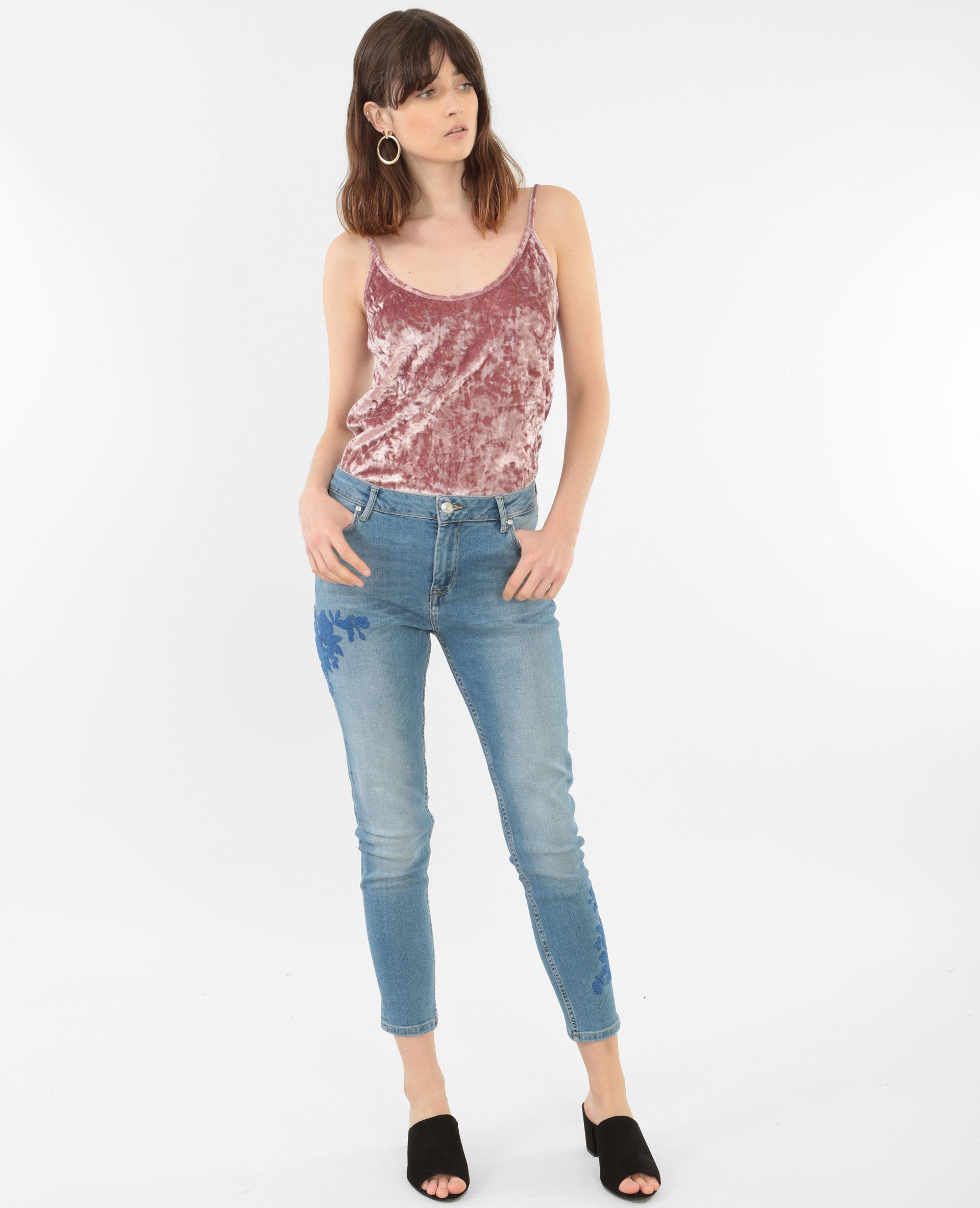Jean skinny brodé bleu délavé - Pimkie
