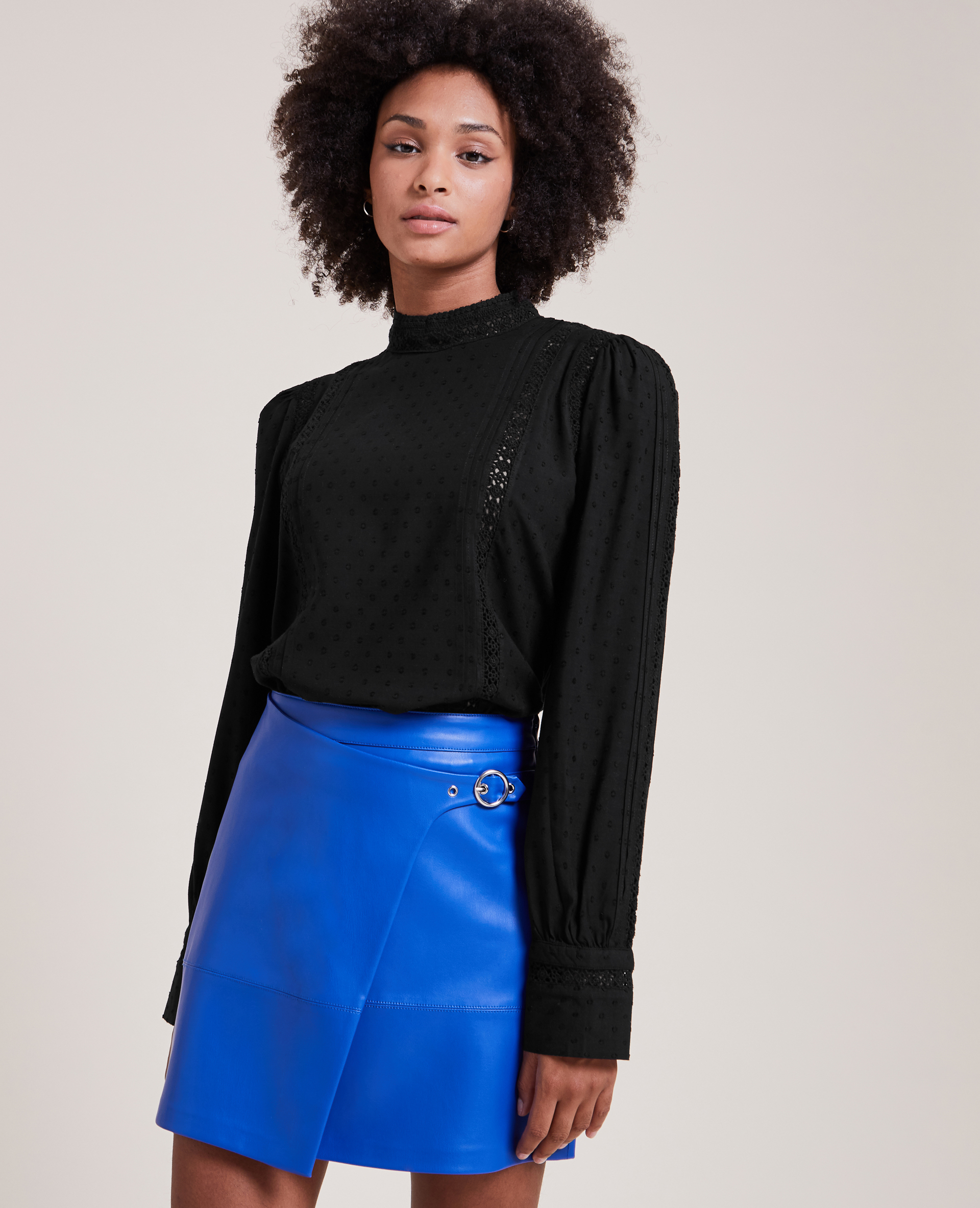 Blouse dentelle et plumetis noir - Pimkie