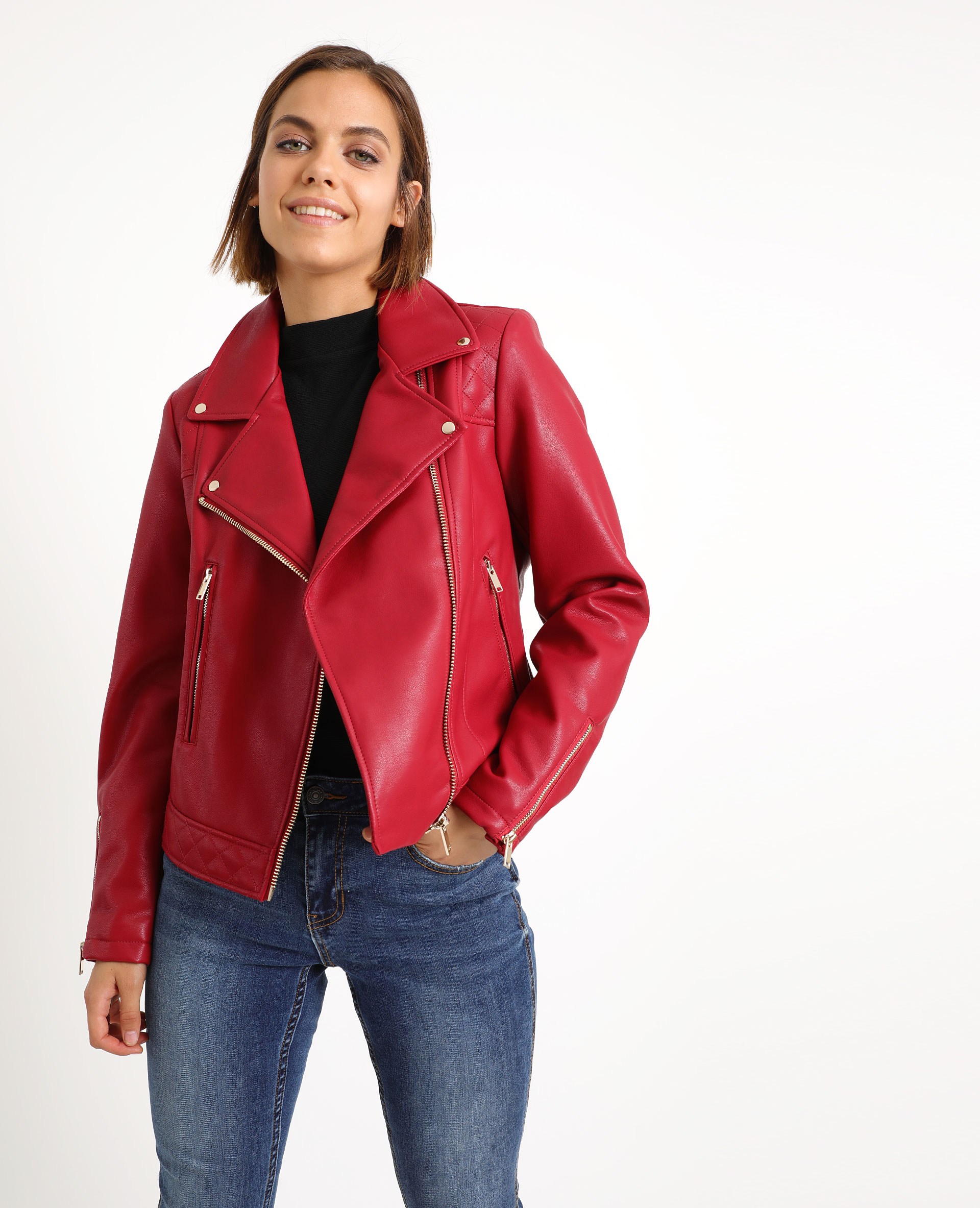Veste biker femme rouge deals