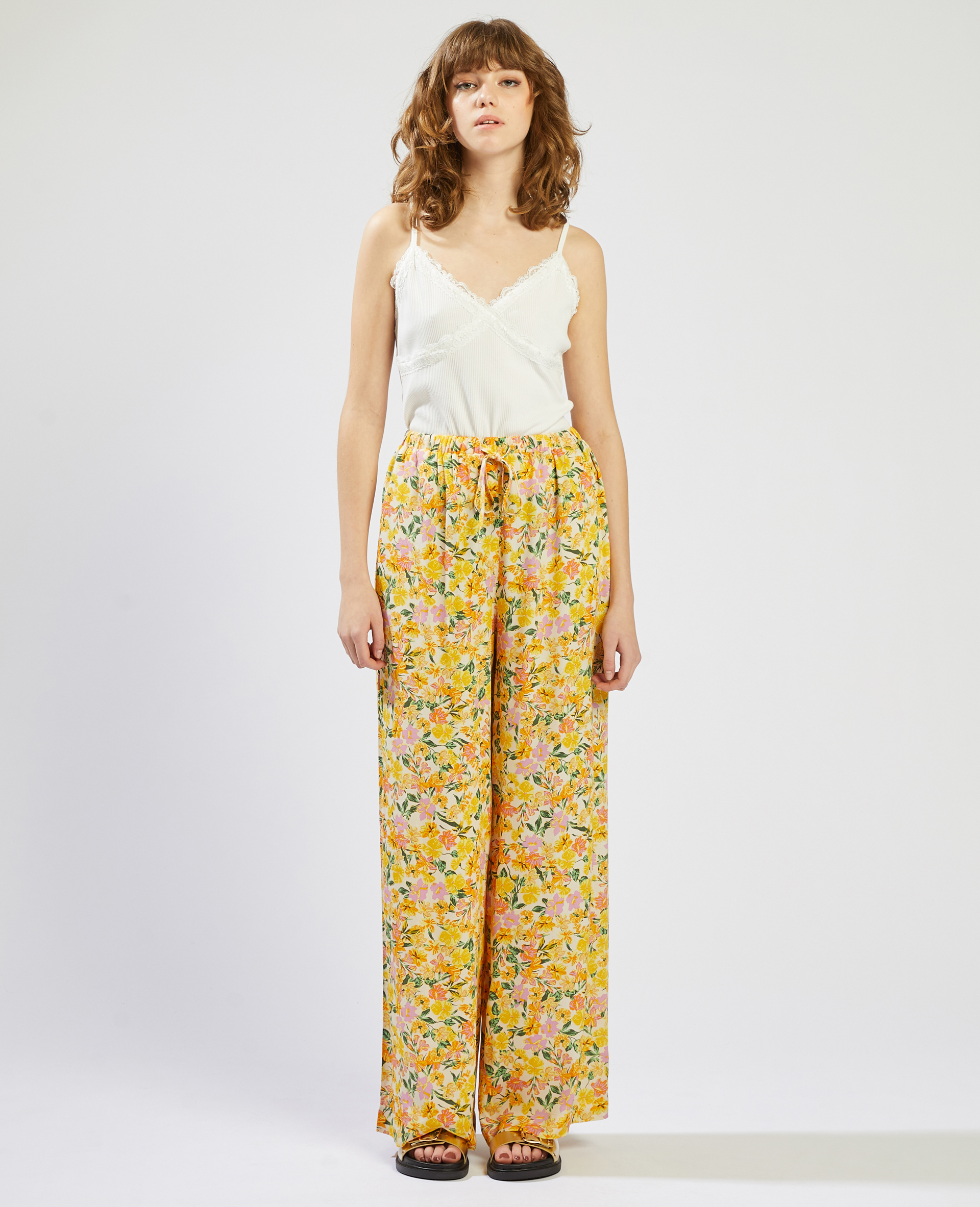 Pantalon fluide à motif fleurs orange - Pimkie