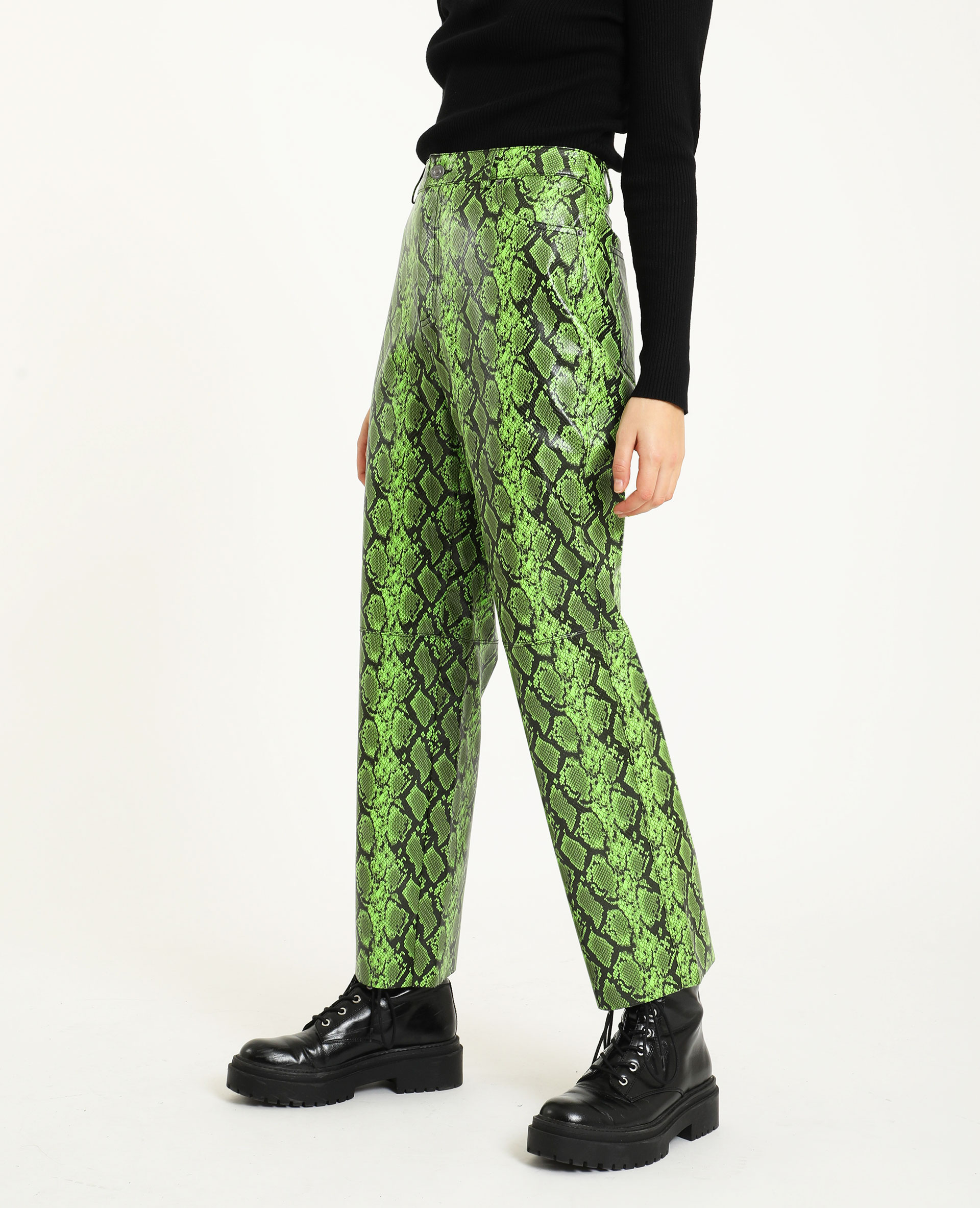 Pantalon cuir vert clearance
