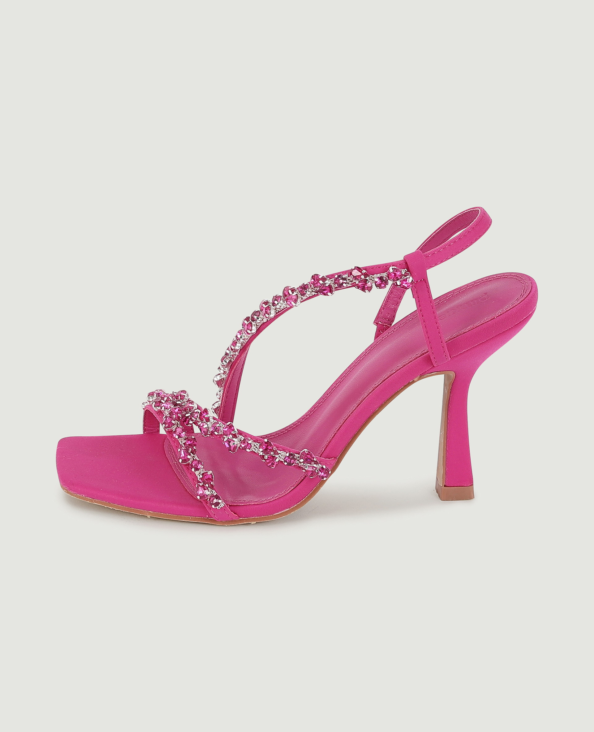 Sandales à talons avec brides et strass rose - Pimkie