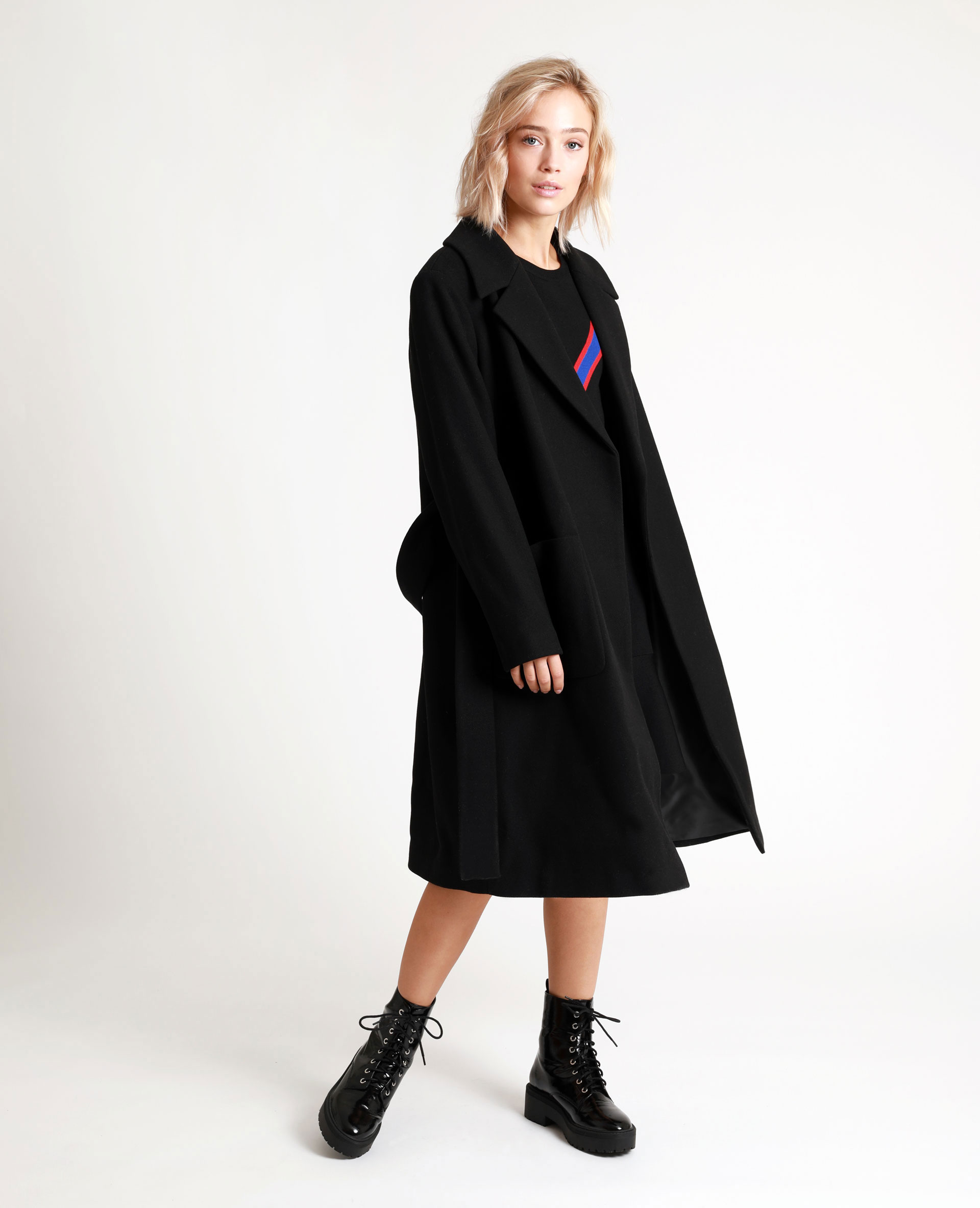 Manteau drap de clearance laine noir femme