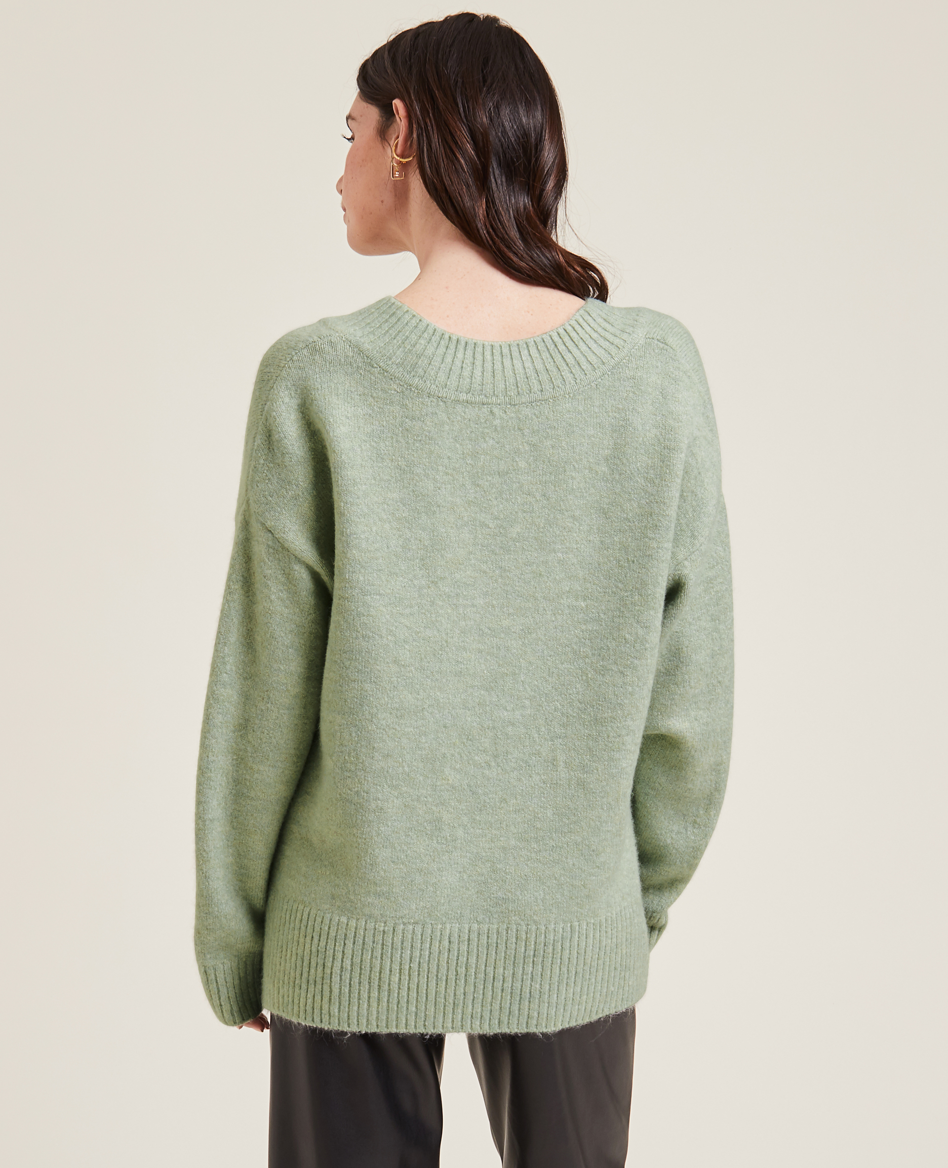 Pull grand col V vert - Pimkie