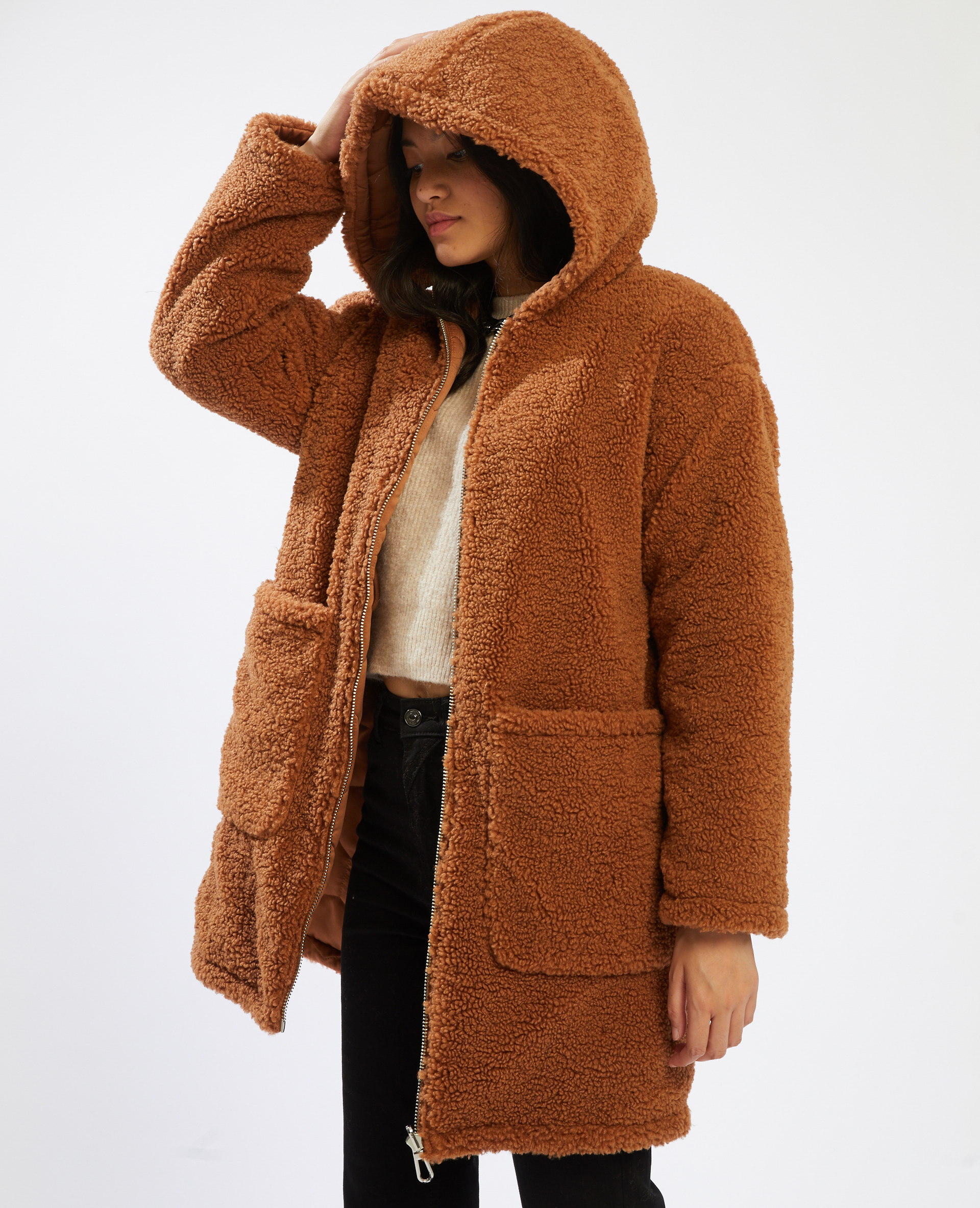 manteau marron capuche