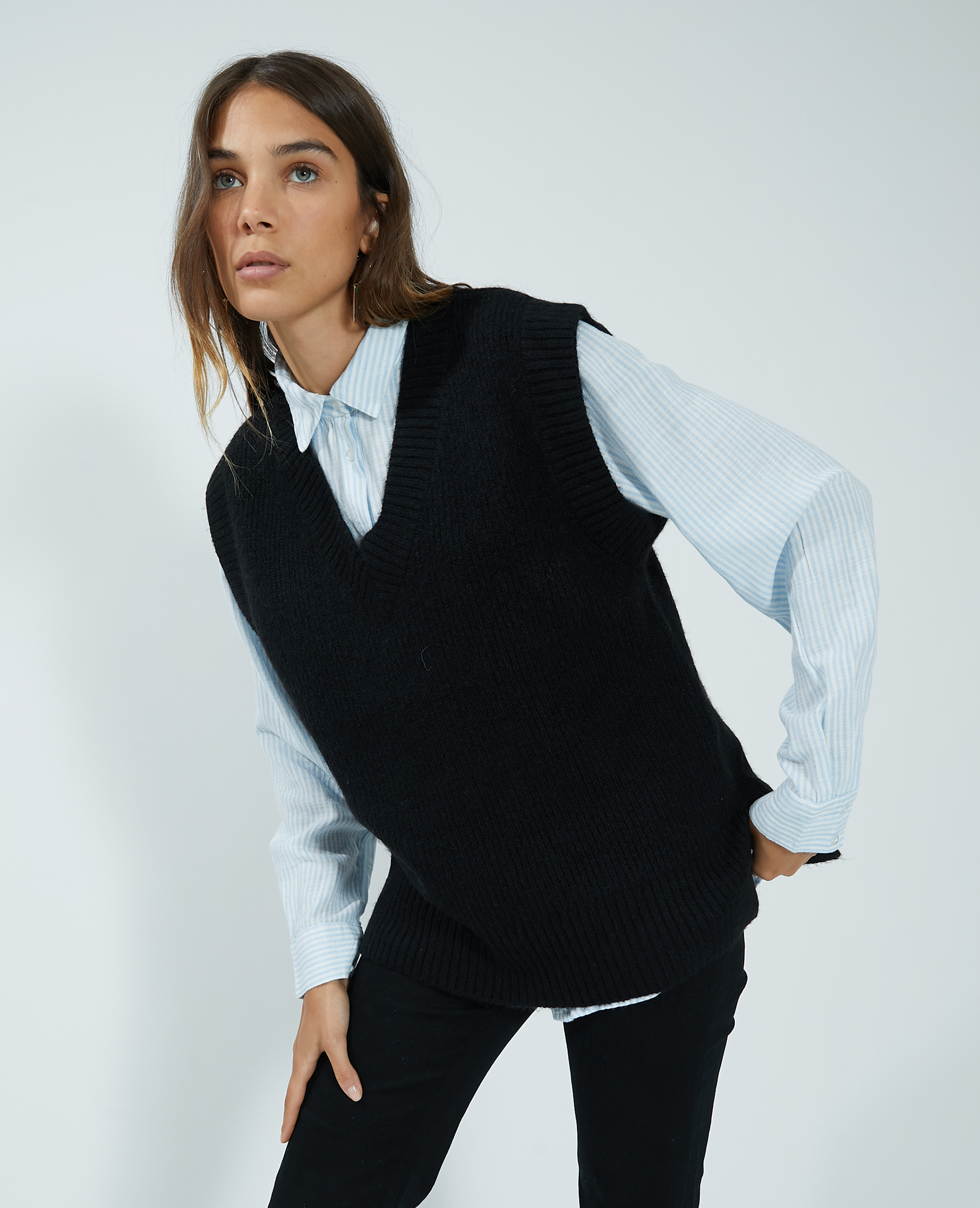 Pull sans sale manche chemise femme