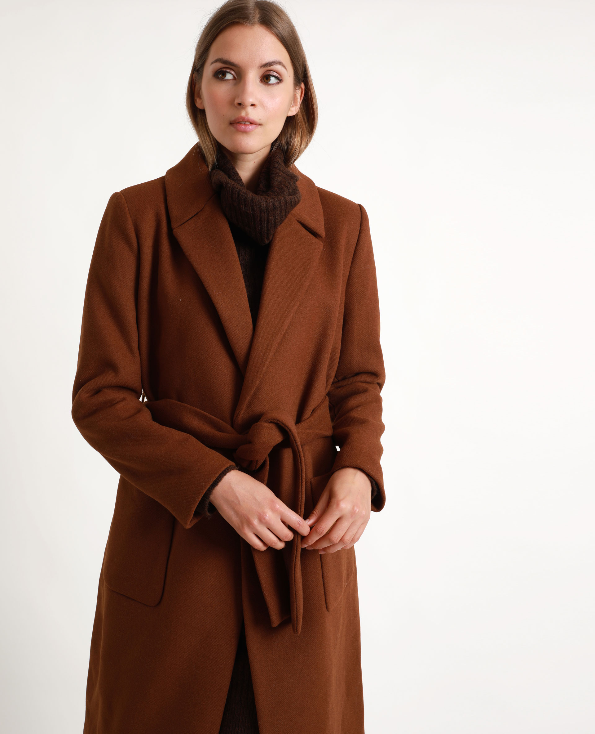 Manteau drap de laine marron - Pimkie