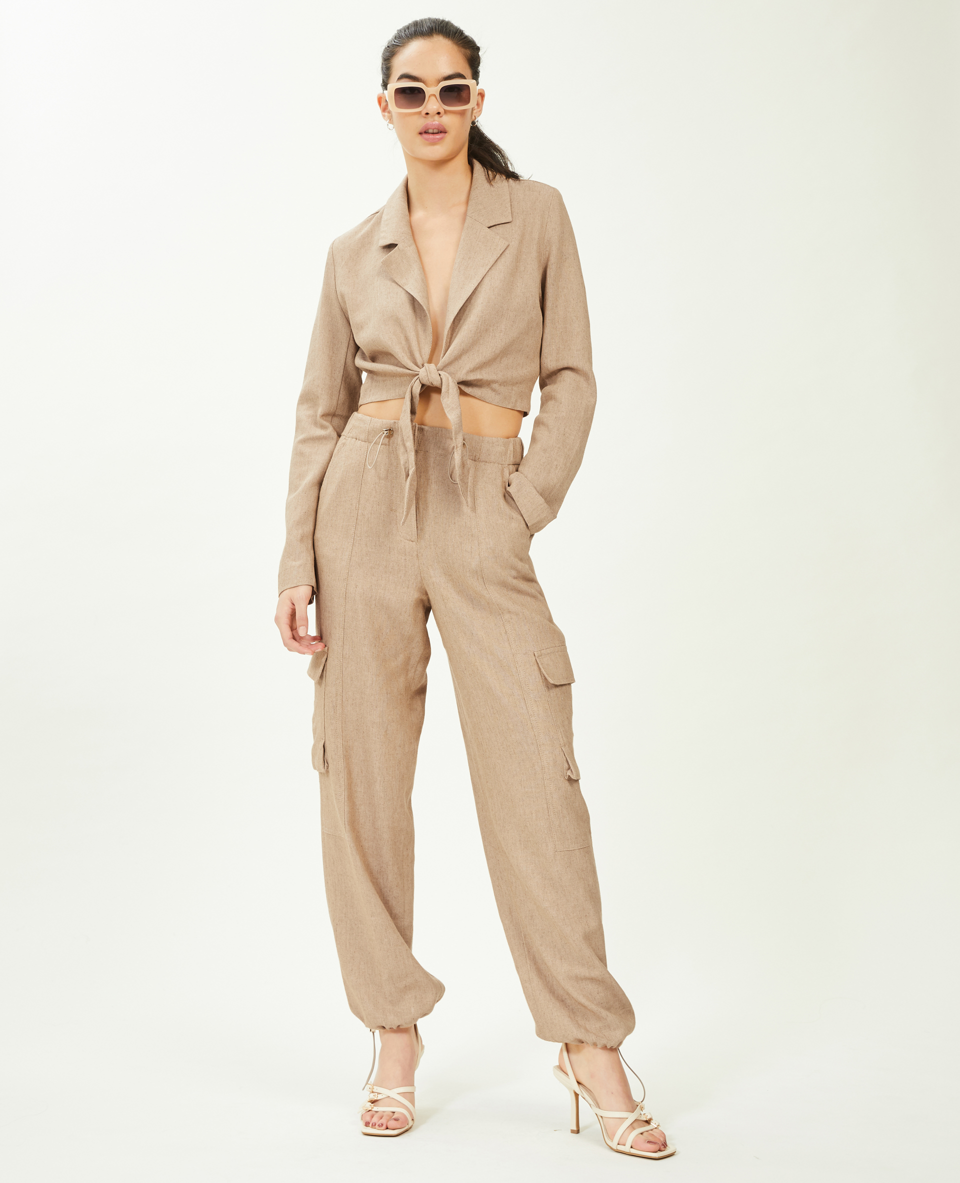 Pantalon cargo avec lin beige - Pimkie