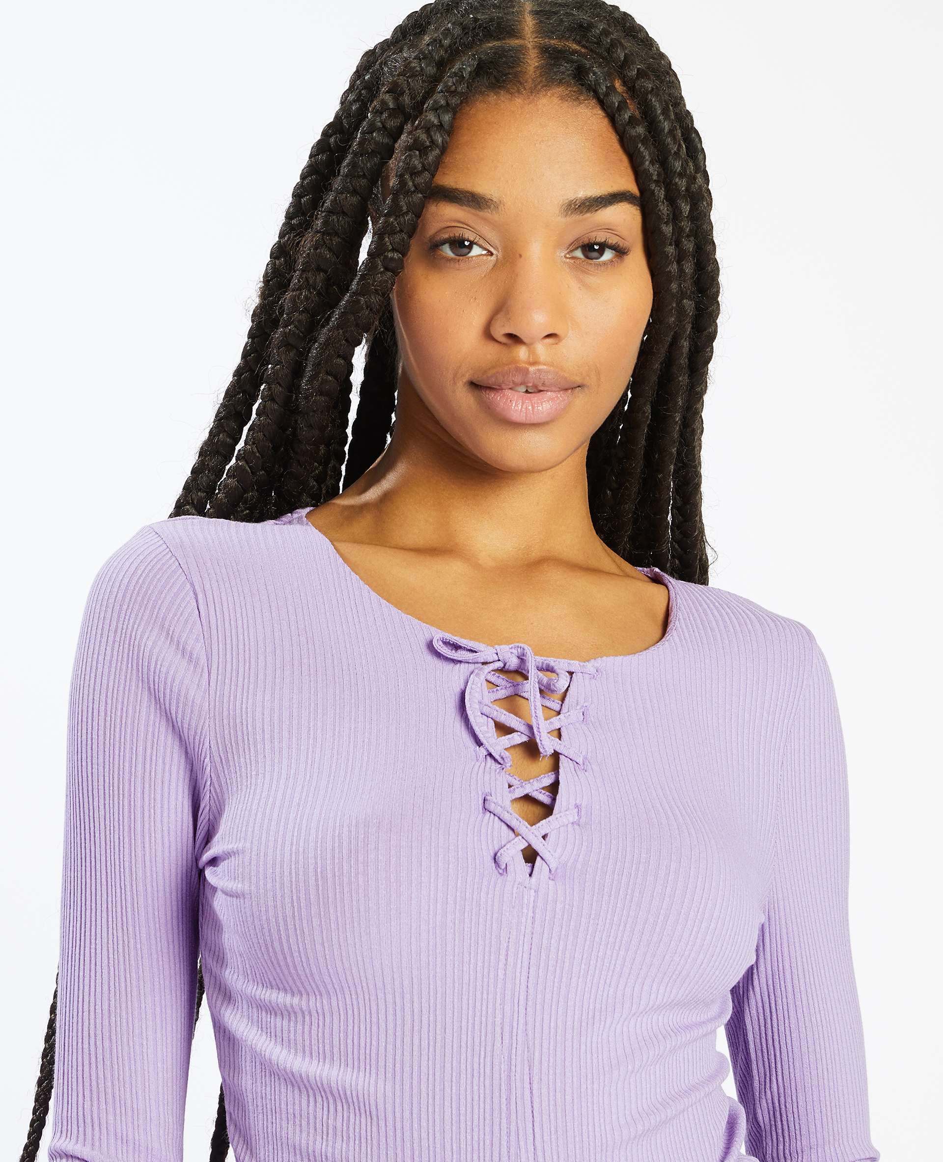 T-shirt manches longues à lacets violet - Pimkie