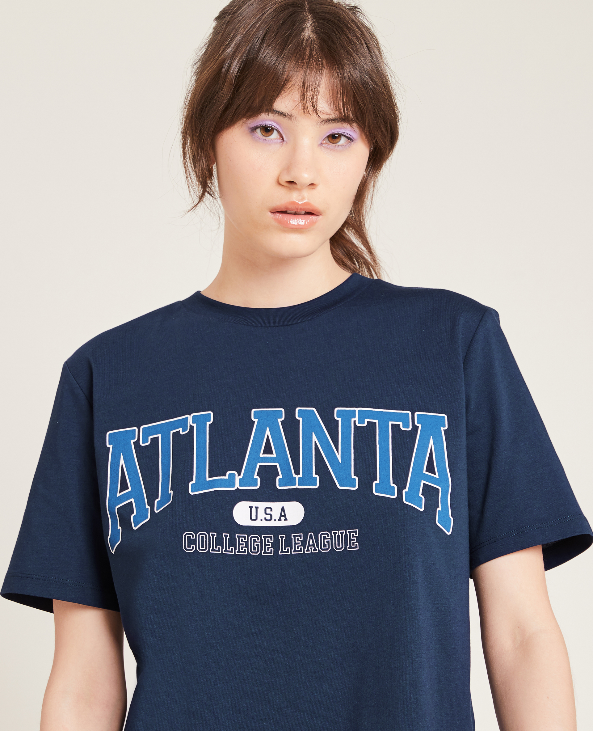 T-shirt col rond bleu foncé - Pimkie