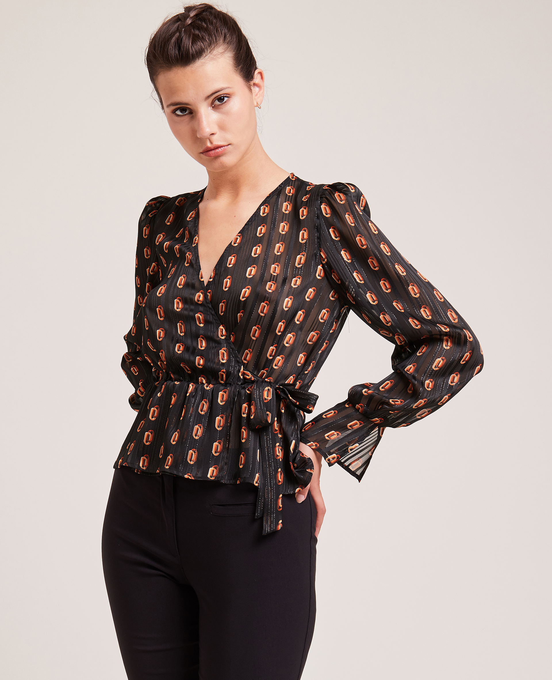 Blouse cache-cœur fils métallisés noir - Pimkie