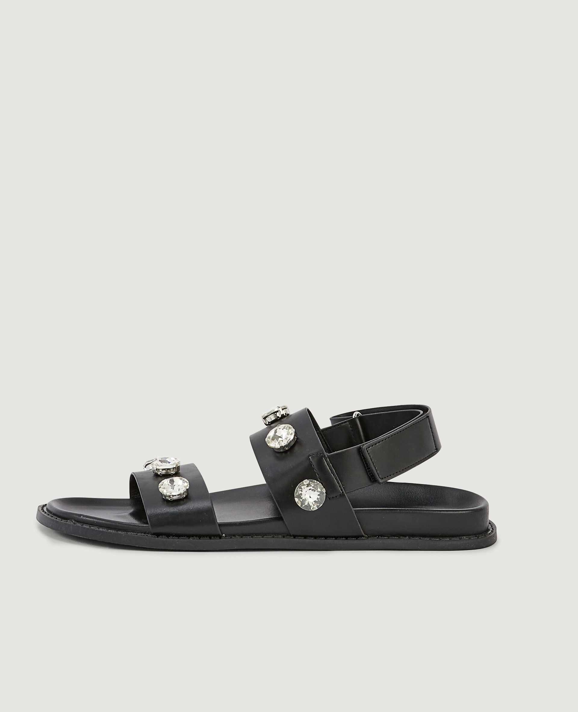 Sandales plates avec strass noir - Pimkie