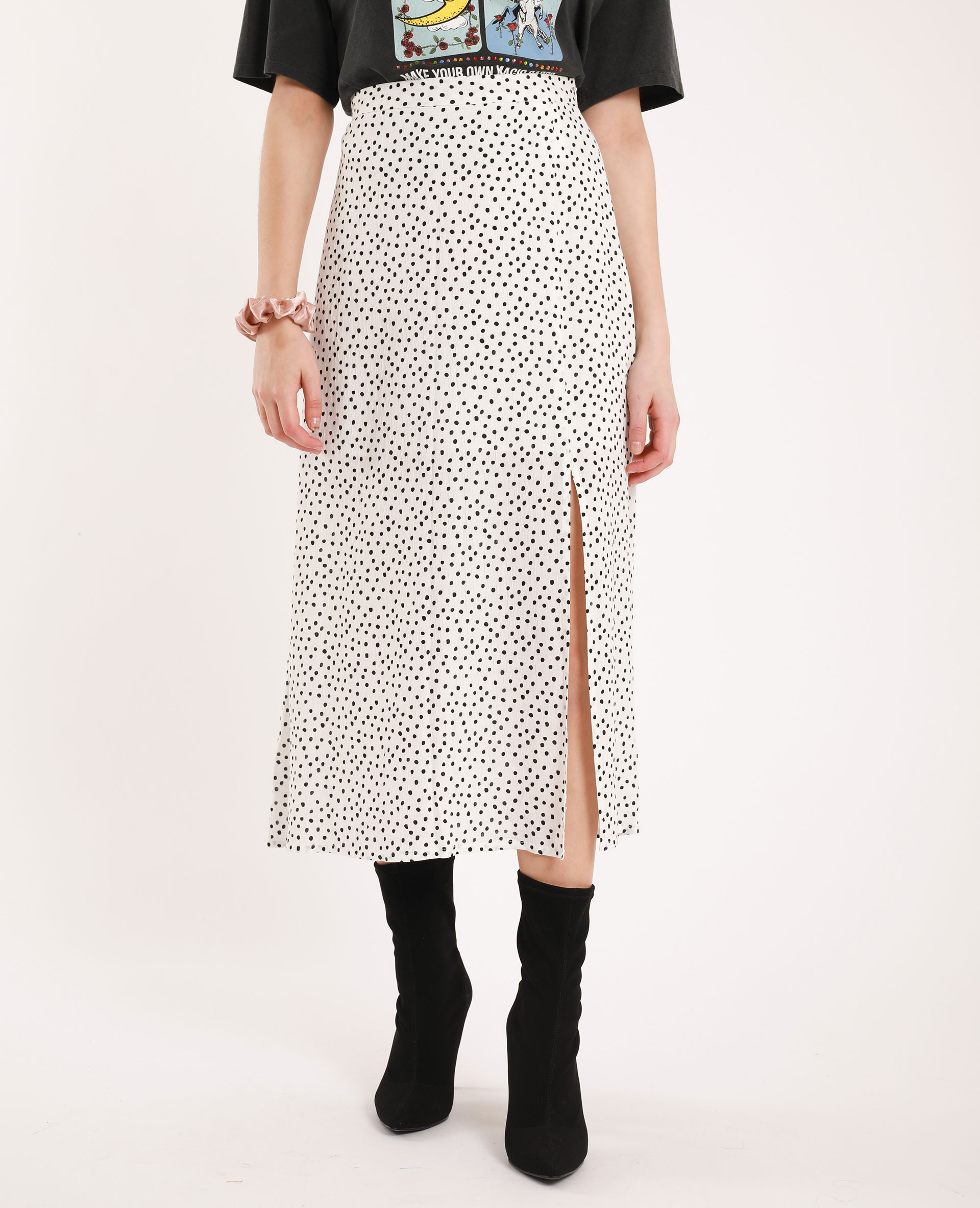 Jupe longue shop noire pois blancs