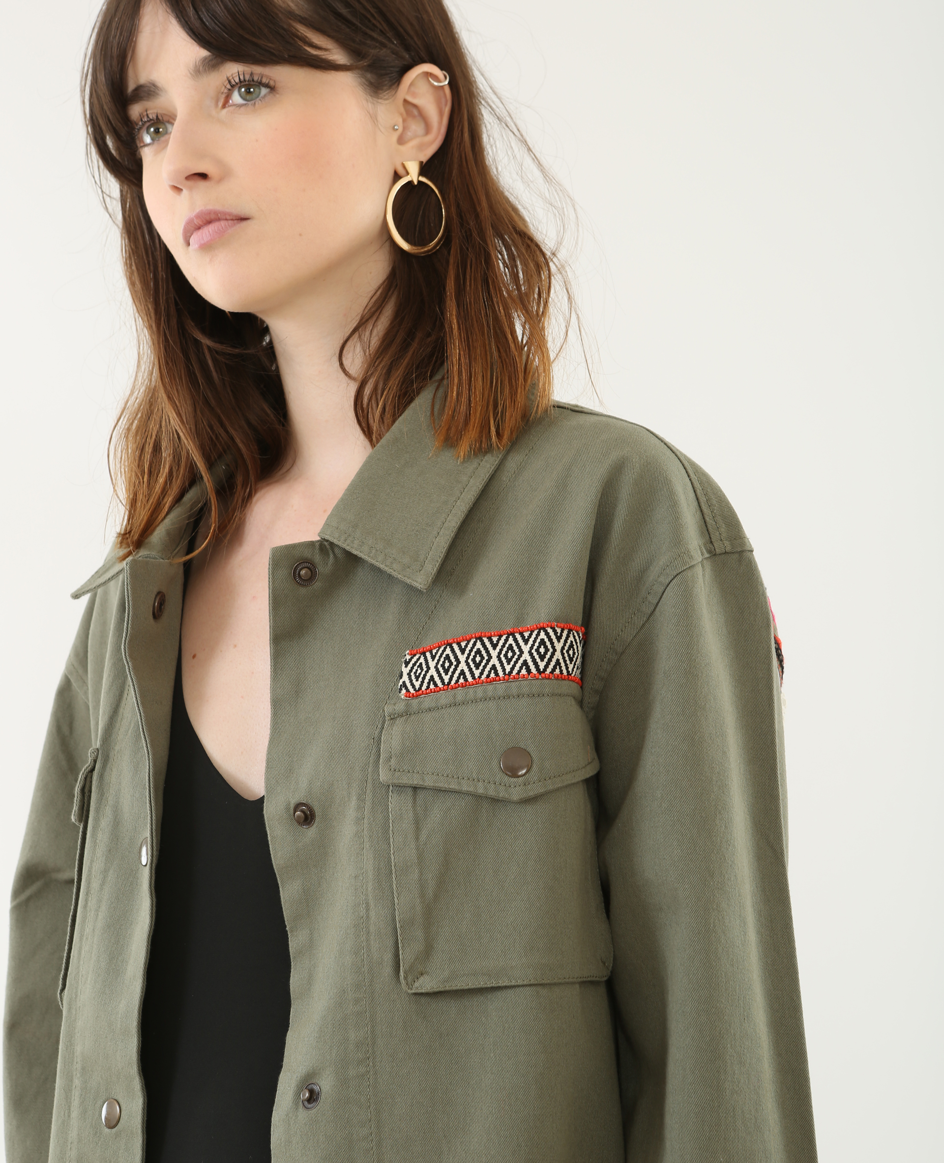 Veste longue ethnique vert kaki - Pimkie