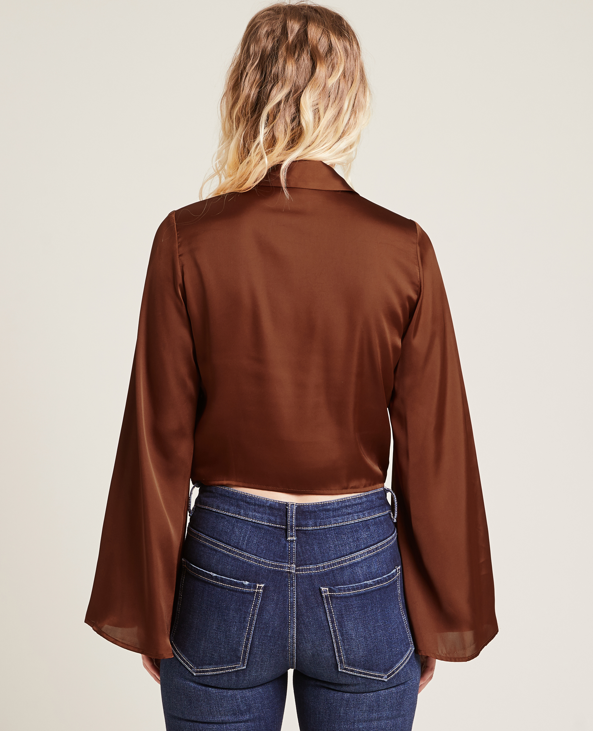 Chemise satinée à nouer orange - Pimkie