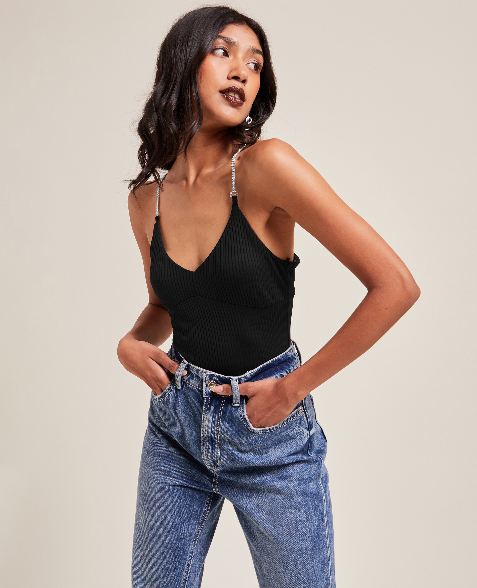 Body avec bretelles strass noir - Pimkie