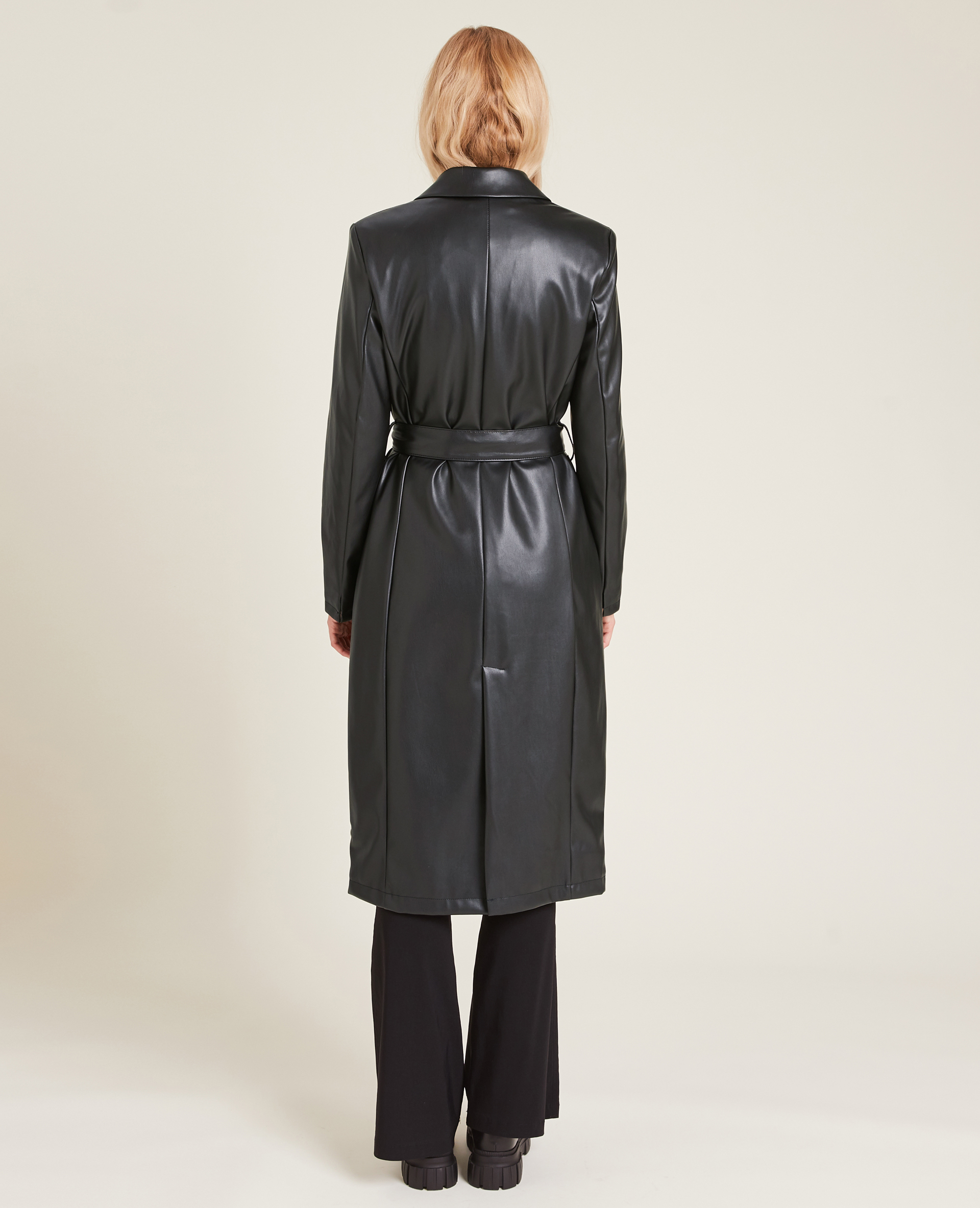 Manteau long simili cuir noir - Pimkie
