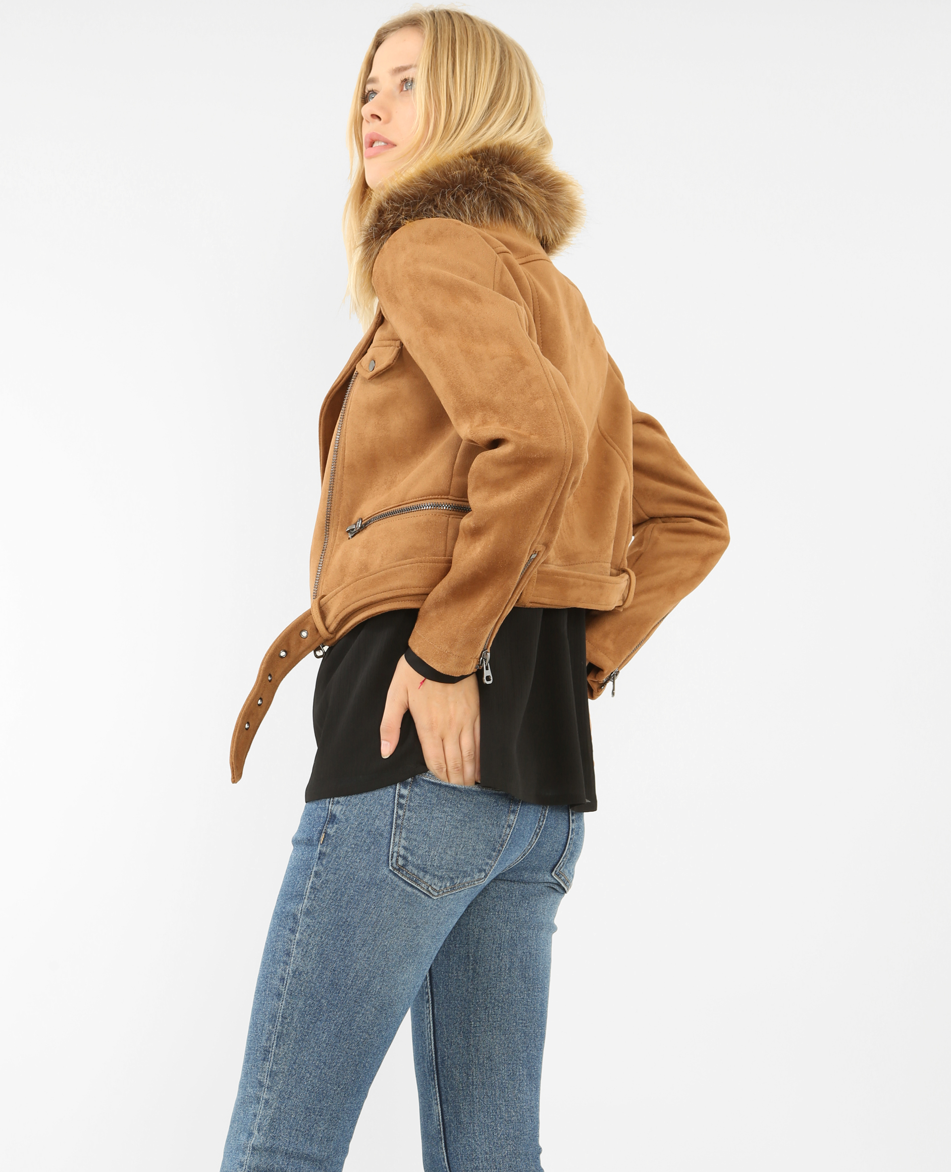 Blouson biker suédine camel - Pimkie