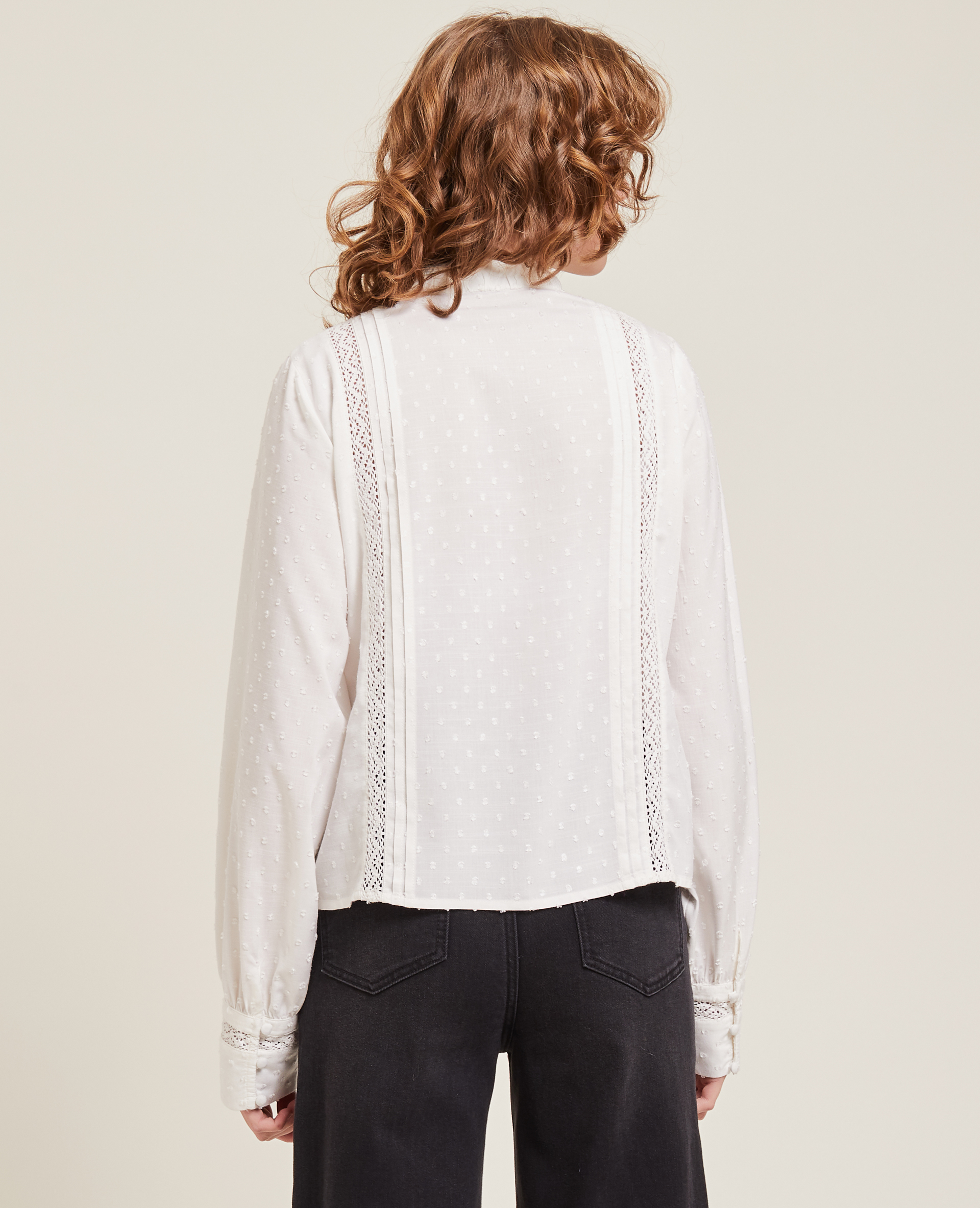 Blouse dentelle et plumetis blanc - Pimkie